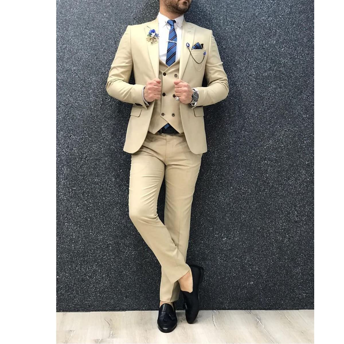 Slim Fit 3-Piece Tuxedo Suit for Men - Wedding, Groomsmen & Formal Events - Tapered Pants, Notch Lapel Blazer & Vest - Perfect for Prom, Parties & Special Occasions
