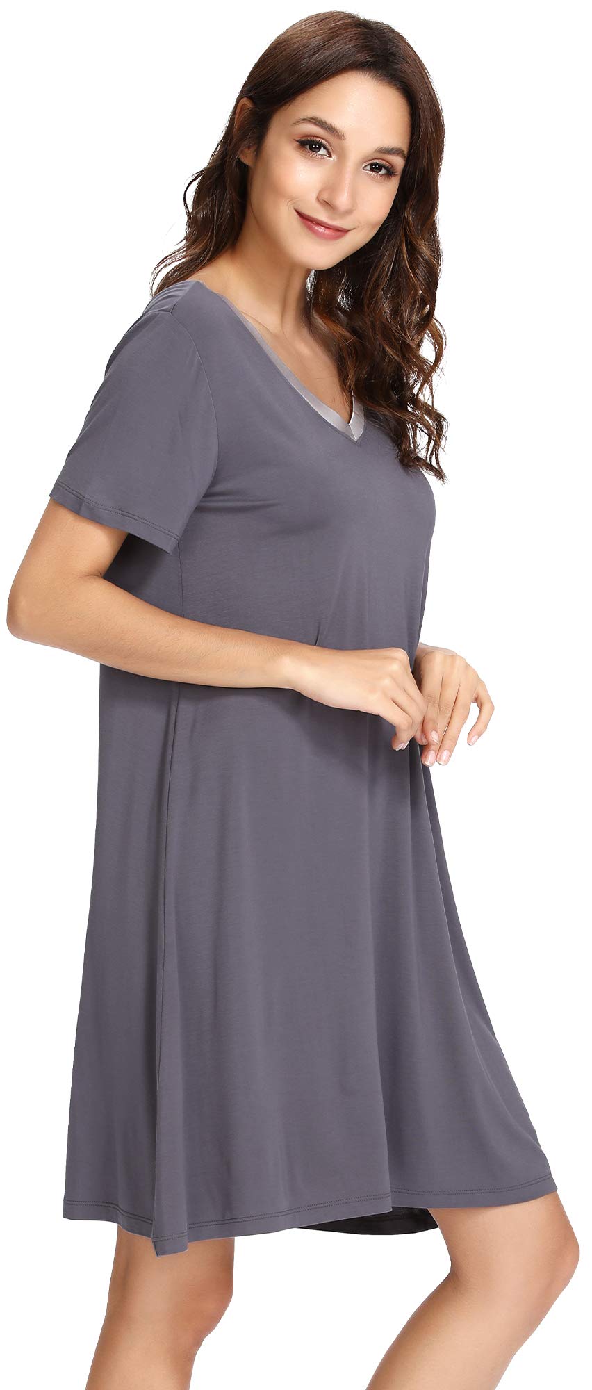 WiWi Soft Women's Nightgowns - Bamboo Viscose Sleep Shirts & Plus Size Pajamas (S-4X) | Breathable Short Sleeve Sleepwear for Comfortable Nights & Relaxing at Home