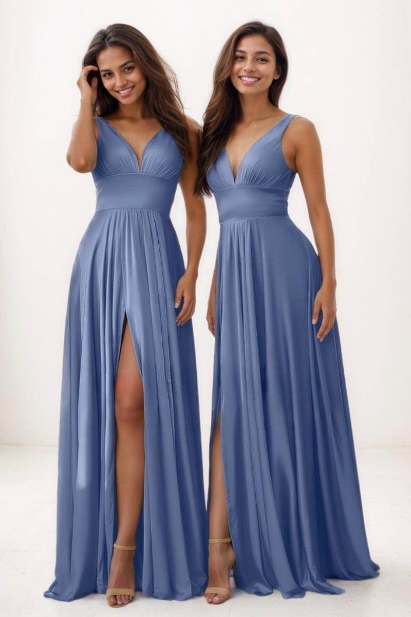 Elegant A-Line Silk Satin Prom Dress with High Slit - CS0766 | Formal Evening Gown for Homecoming, Wedding Guest & Special Occasions
