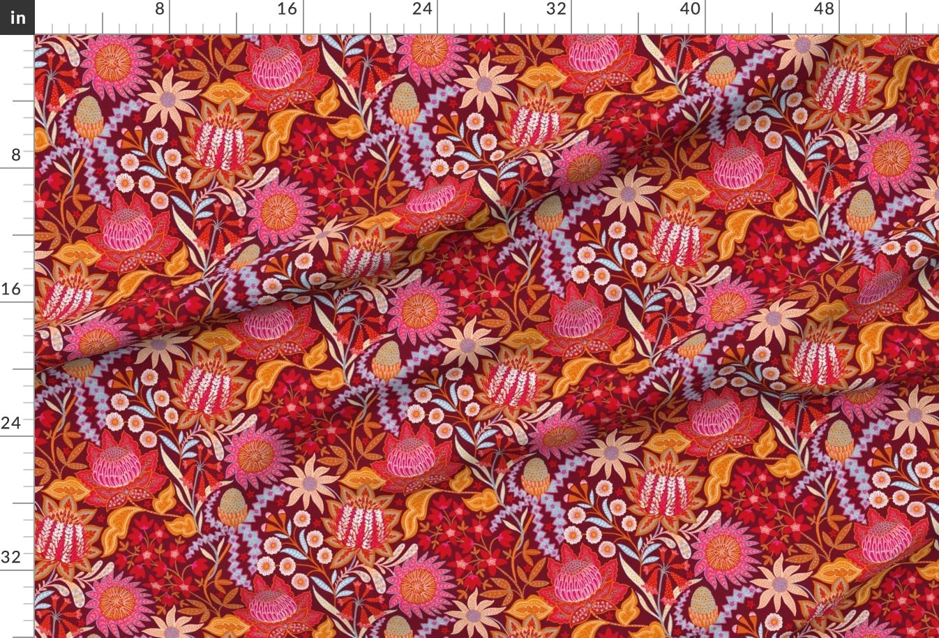 Australian Christmas Chintz Floral Pattern Printed Minky Fabric - Fat Quarter for Sewing Baby Blankets, Quilt Backing & Plush Projects - Soft Winter Holiday Fabric for DIY Crafts, Home Decor & Gift Making