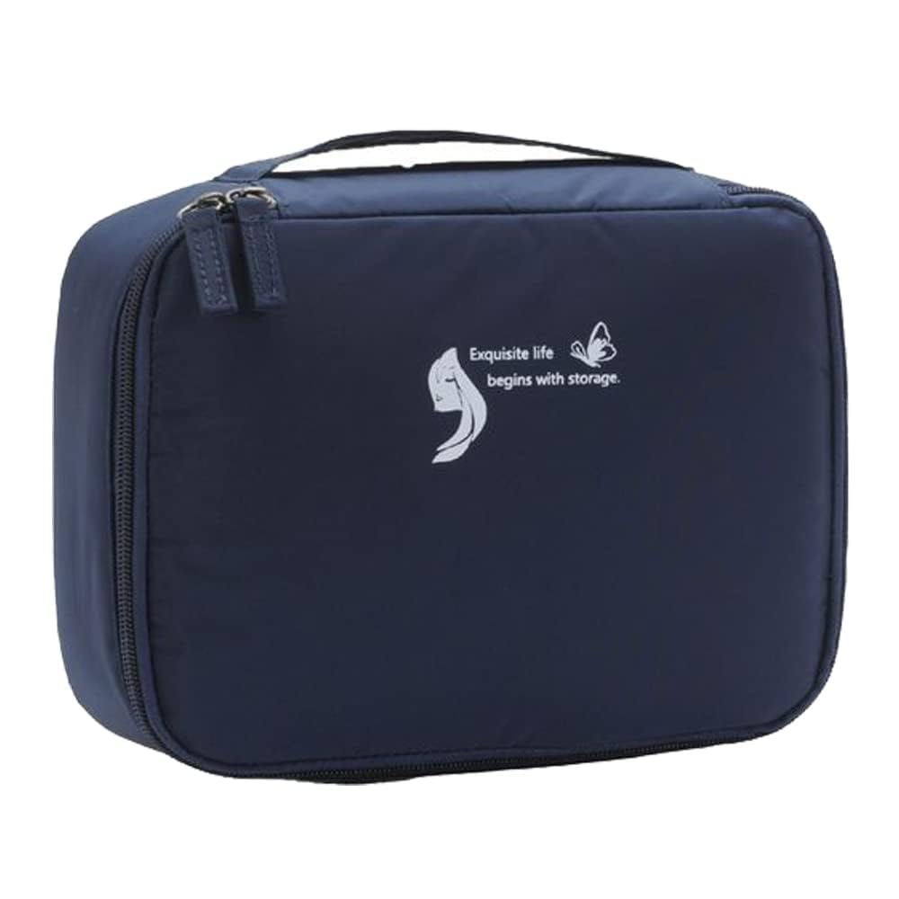 HaRvic Women's Makeup Bag Organizer - Adjustable Compartment Cosmetic Pouch for Travel & Storage | Toiletry Vanity Case (Navy Blue) | Perfect for Home, Travel & Daily Makeup Organization