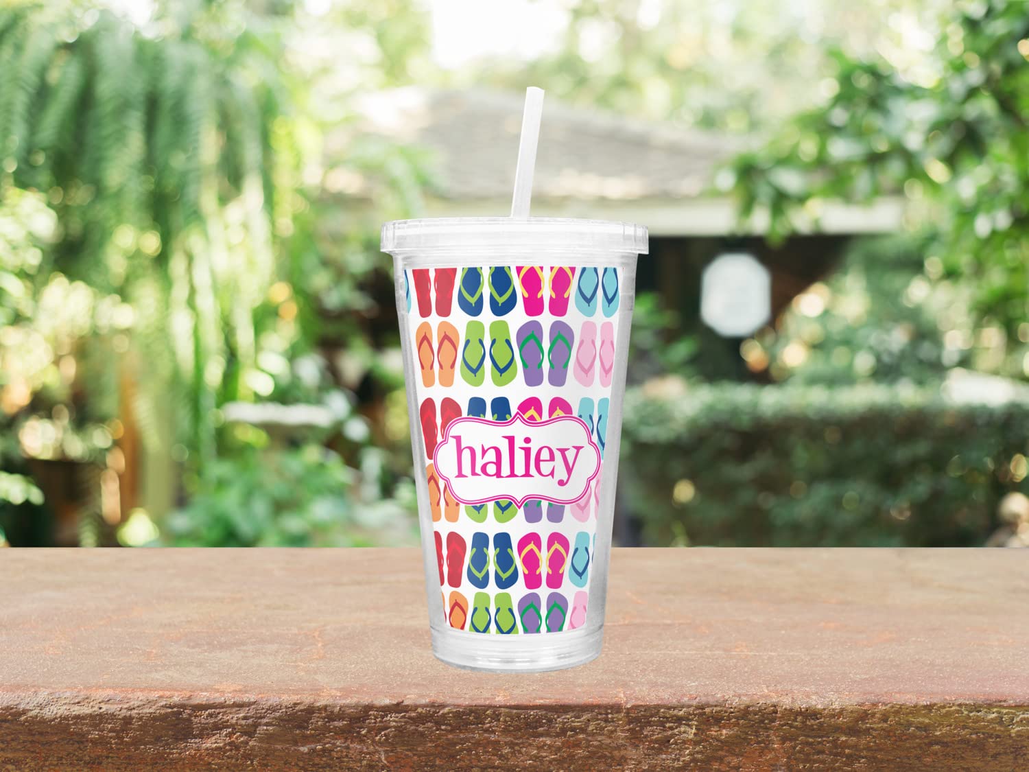 Custom Double Wall Insulated Tumbler with Straw & Lid - Personalized Flip Flop Design - 20oz Stainless Steel Travel Mug for Beach, Pool & Summer Drinks
