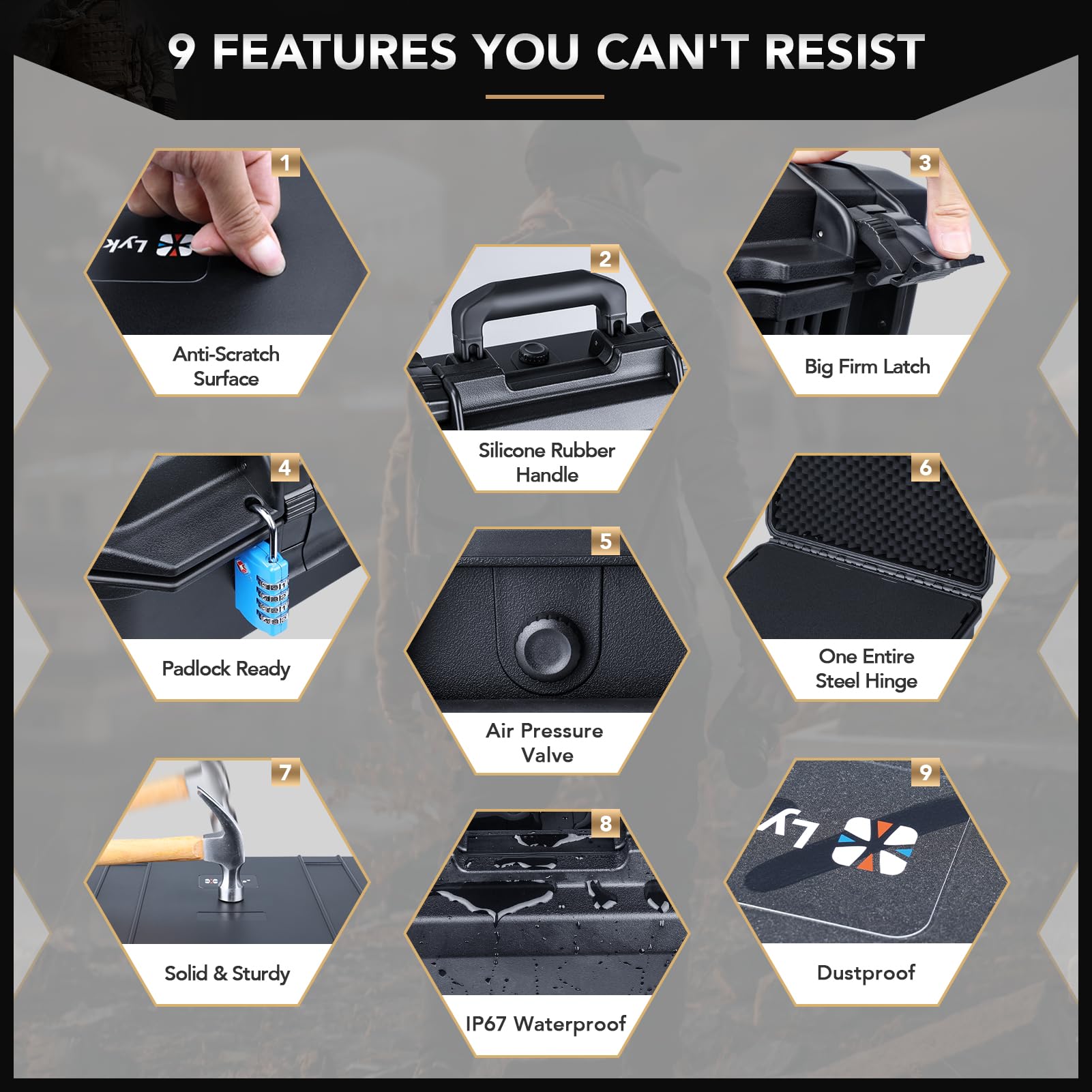Lykus HC-4610 Waterproof Hard Case with Customizable Foam Insert - 46x36x13cm Interior for 17'' Laptop, Camera Gear & Electronics - Perfect for Travel, Outdoor Adventures & Equipment Protection