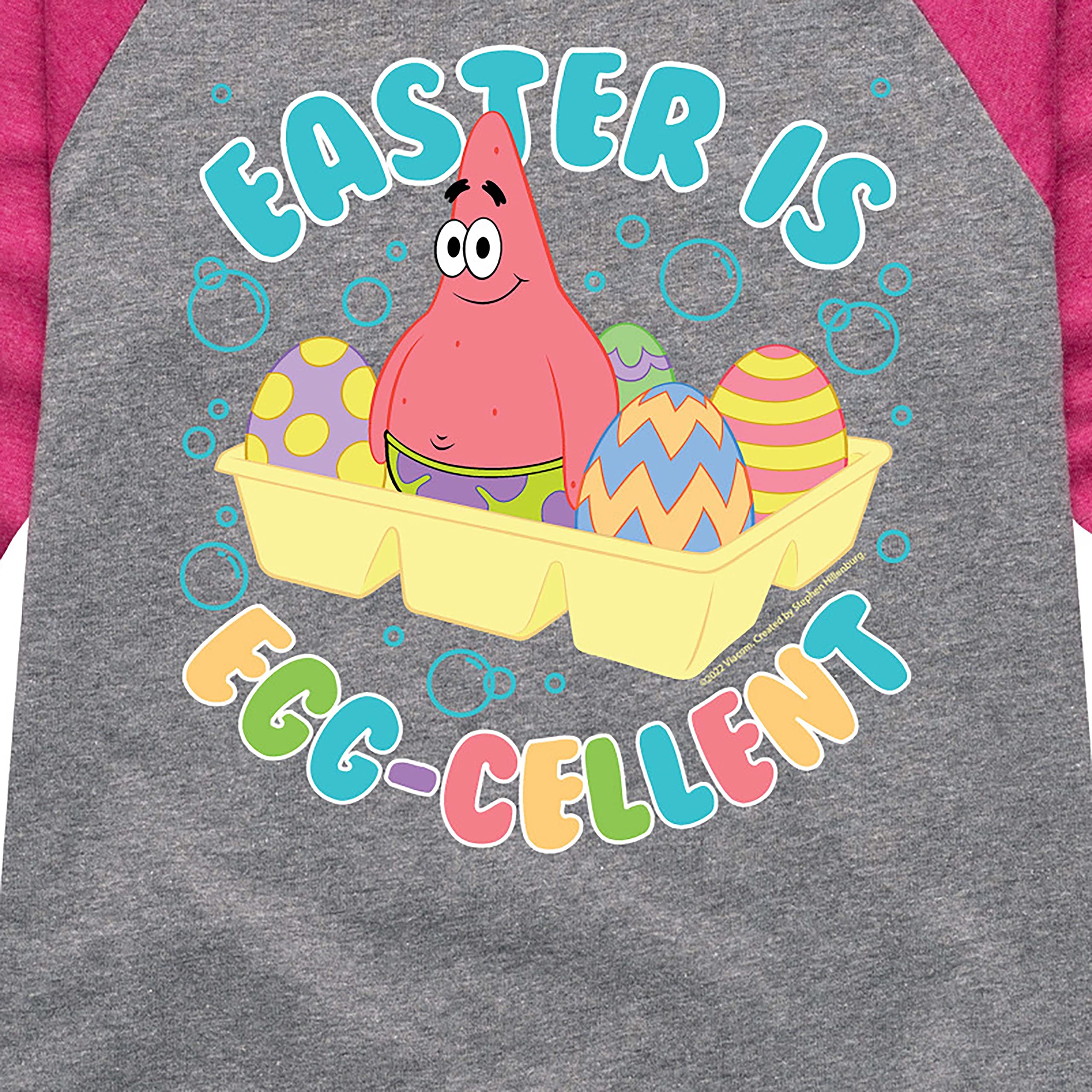 Spongebob Squarepants Easter Egg Graphic T-Shirt for Toddler & Youth Girls | Cute Cartoon Raglan Tee for Easter Outfits & Casual Wear