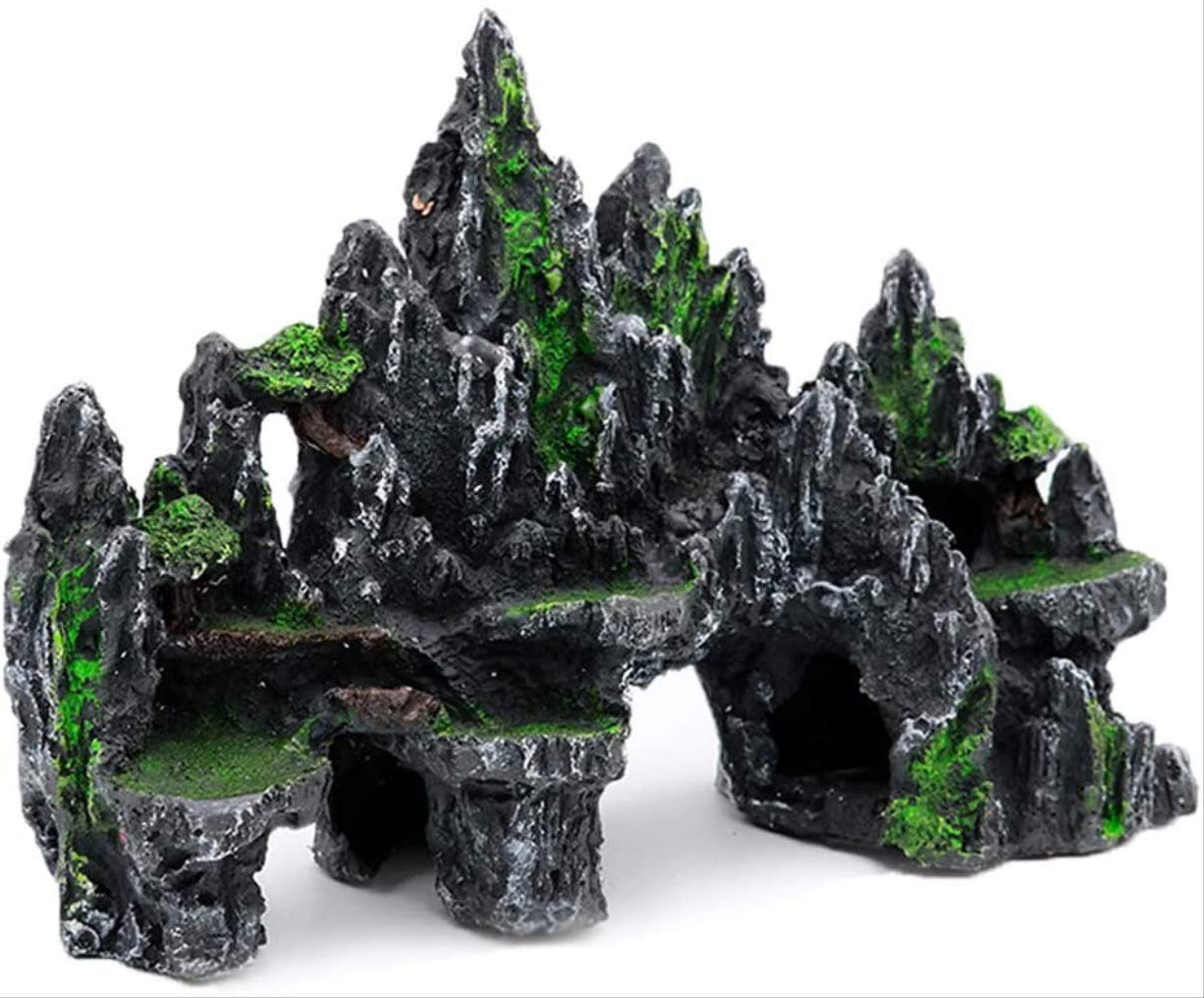 VJRQM Large Aquarium Decor - Mountain View Ornament with Tree House Cave & Bridge for Fish Tank | Enhance Your Underwater Scenery for Tropical Fish & Aquatic Plants