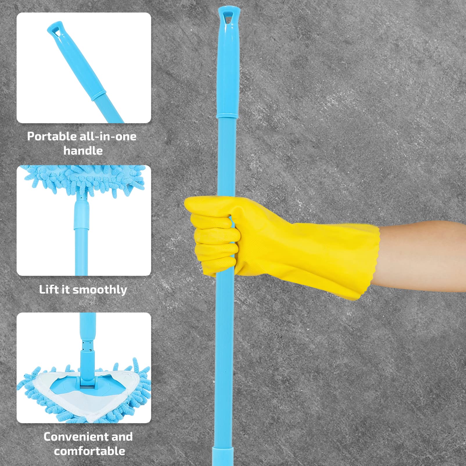 VICASKY Mini Triangle Mop - Adjustable Cordless Handheld Cleaning Mop for Tile Floors, Walls, Bathroom & Kitchen - Blue | Perfect for Tight Corners, Small Spaces & Quick Spot Cleaning