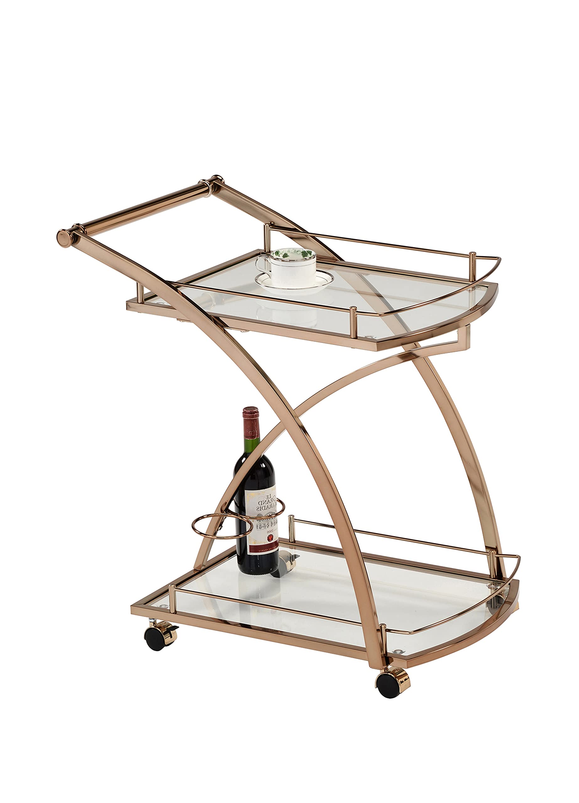 KB Designs 2-Tier Rolling Kitchen Serving Cart - Gold & Glass Bar Cart for Home, Living Room, Kitchen | Perfect for Entertaining, Beverage Storage & Mobile Serving Station