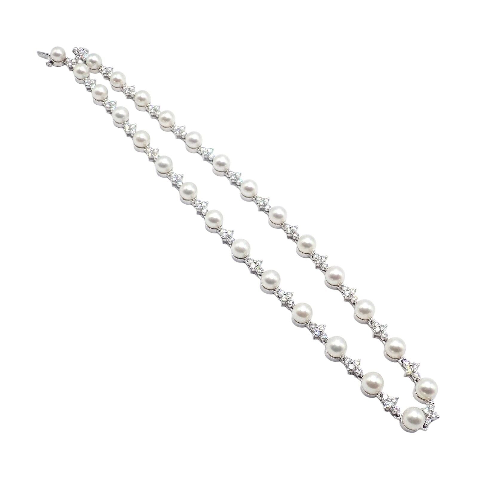 Authentic Tiffany & Co Platinum Diamond 6.5mm Pearl Necklace for Women - Elegant Jewelry Gift for Wedding, Anniversary & Special Occasions