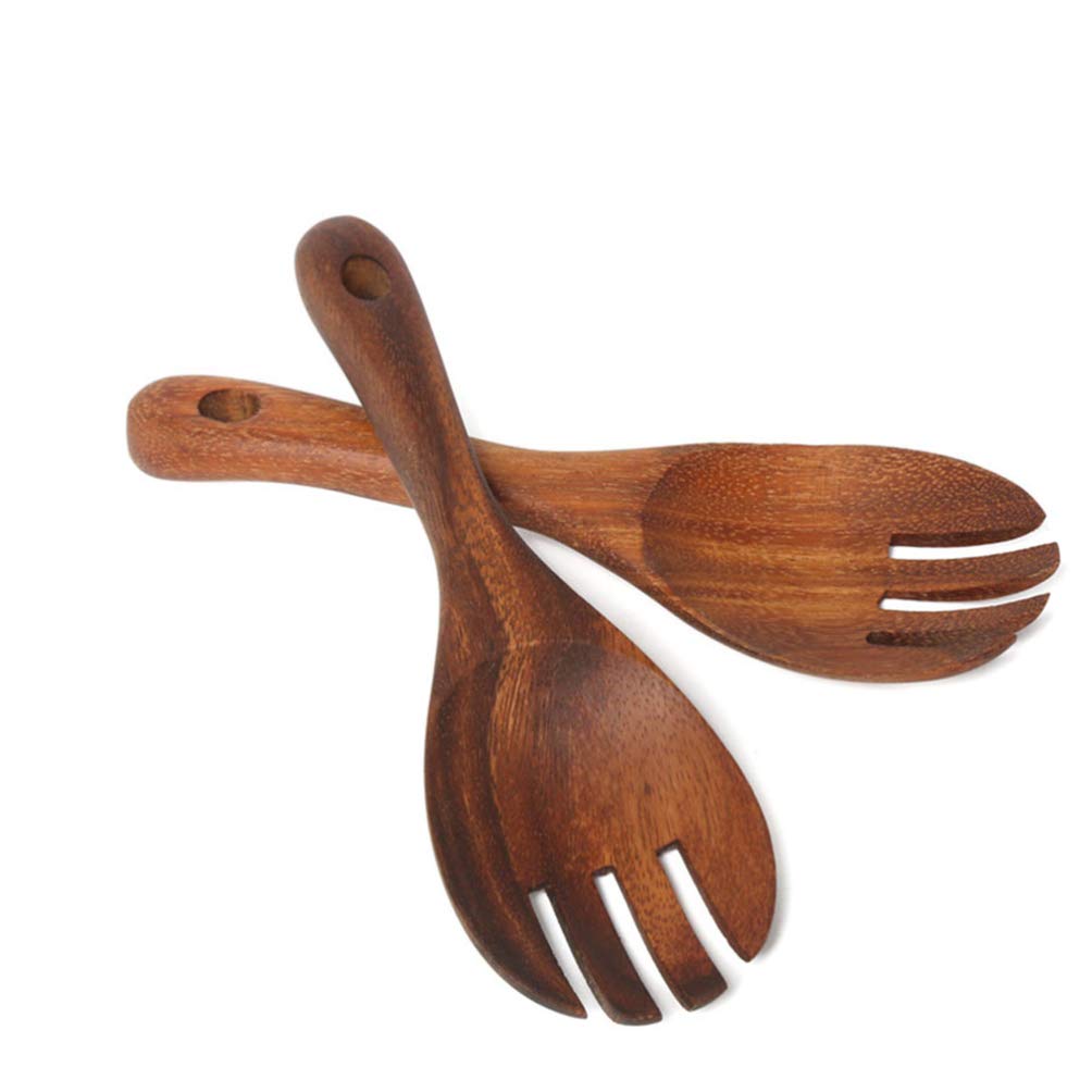 DOITOOL 2-Piece Wooden Salad Serving Set - Handcrafted Salad Servers, Fork & Spoon - Eco-Friendly Kitchen Utensils for Home, Restaurant & Catering - Perfect for Tossing, Serving & Enjoying Fresh Salads