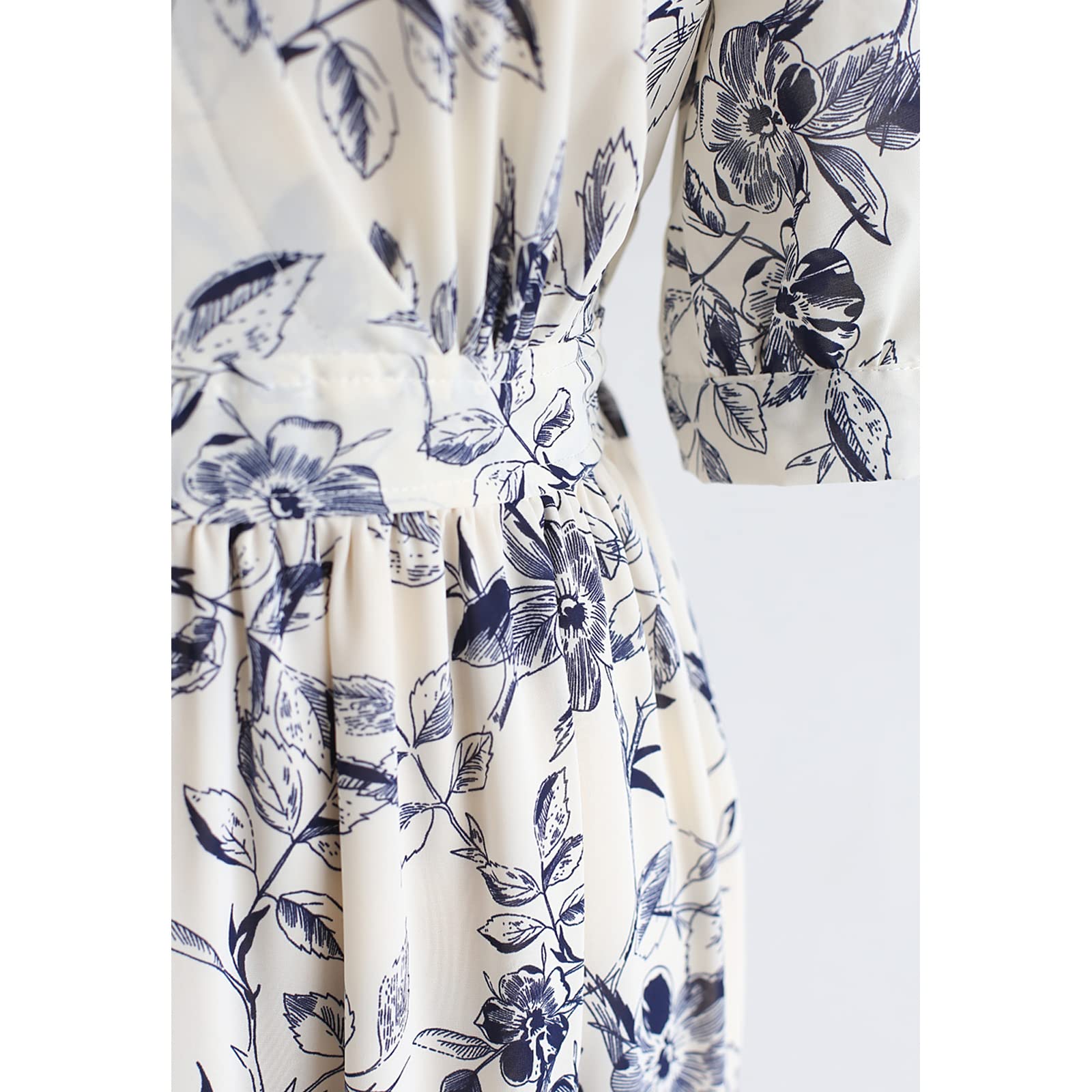 CHICWISH Women's Navy Blue Floral Wrap Maxi Dress with Ruffles - Perfect for Summer Beach Vacations, Date Nights & Special Occasions