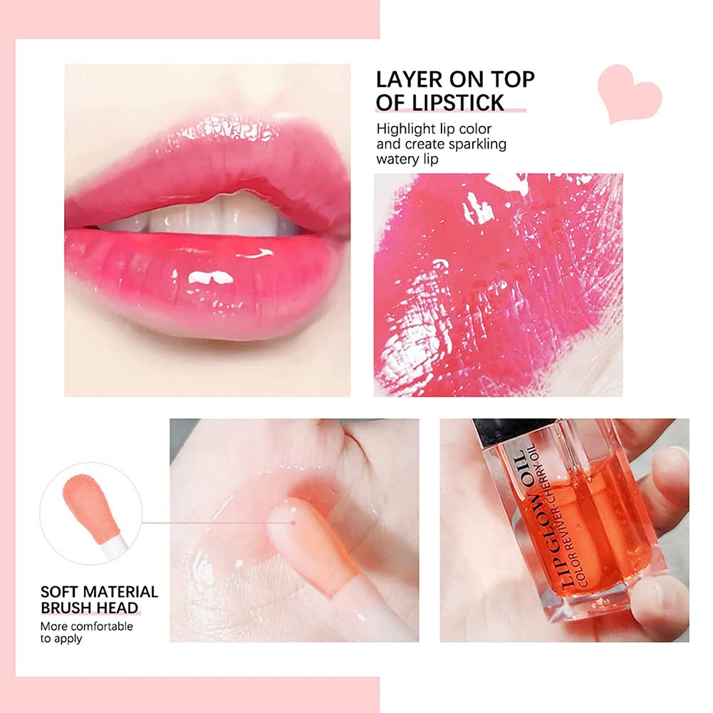 GECOMO Hydrating Lip Oil - Non-Sticky Lip Gloss & Balm for Dry Lips, Moisturizing & Nourishing Fruit Flavored Lip Care (004#CORAL, 0.2 OZ) - Perfect for Daily Use, Makeup Prep, and Chapped Lip Relief
