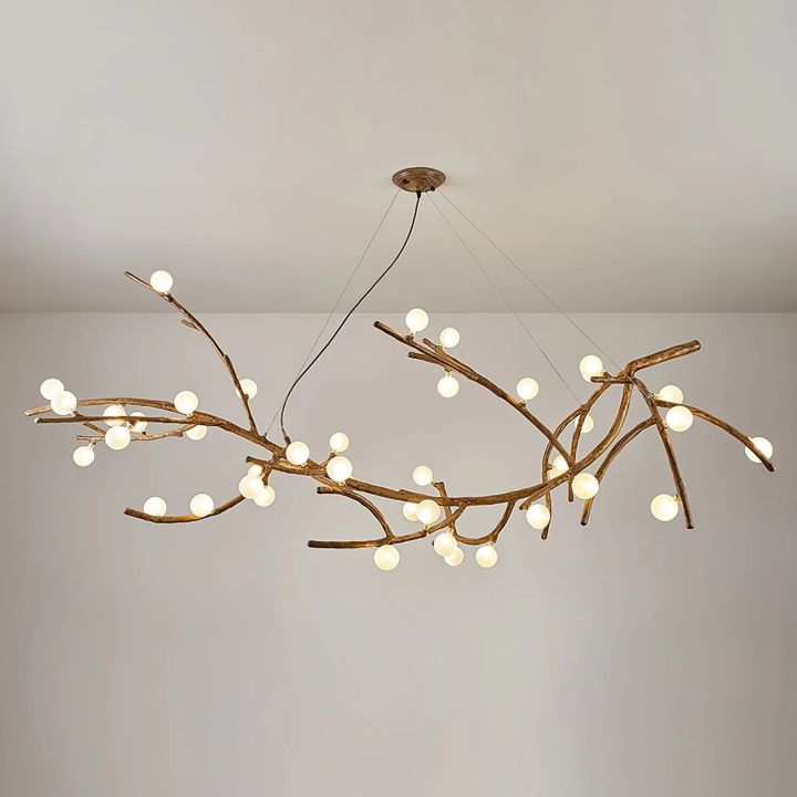 Boho Tree Branch Modern Chandelier - Handmade Wooden Ceiling Light Fixture for Living Room, Bedroom & Dining Room - Rustic Nature-Inspired Lighting Decor for Home & Cafe