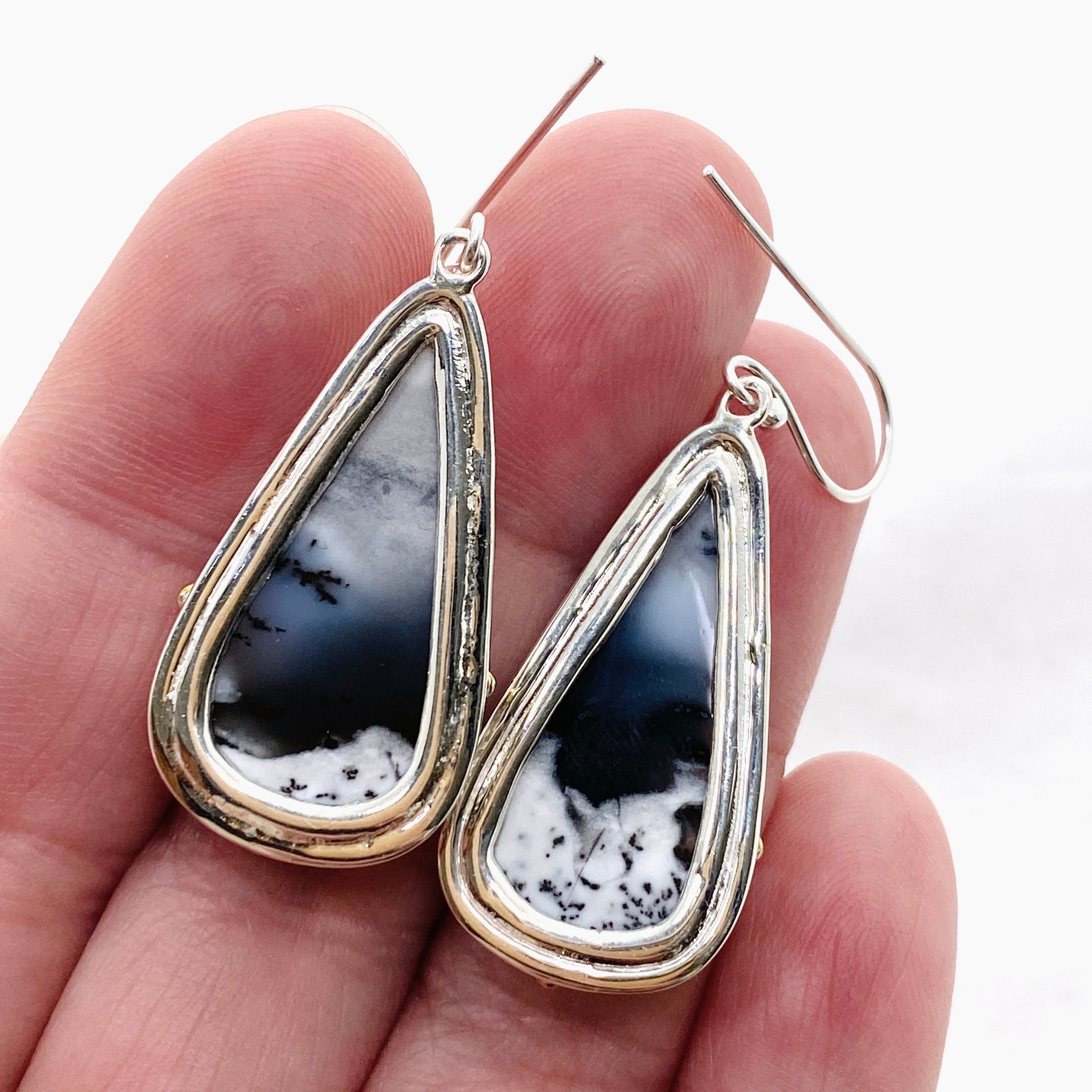 Dendritic Opal Teardrop Cabochon Earrings - Sterling Silver Handmade Jewelry for Women | Perfect for Weddings, Parties & Special Occasions