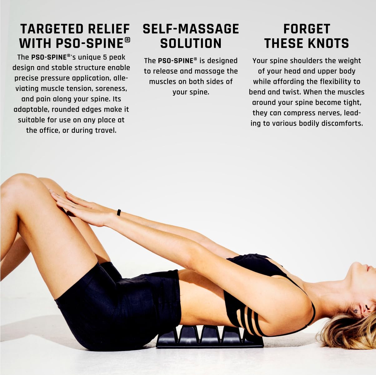PSO-Spine Deep Tissue Back Massage Tool for Muscle Release & Tension Relief - Self Massage Device, Full Back Stretcher - Perfect for Home, Office & Post-Workout Recovery - Night Black
