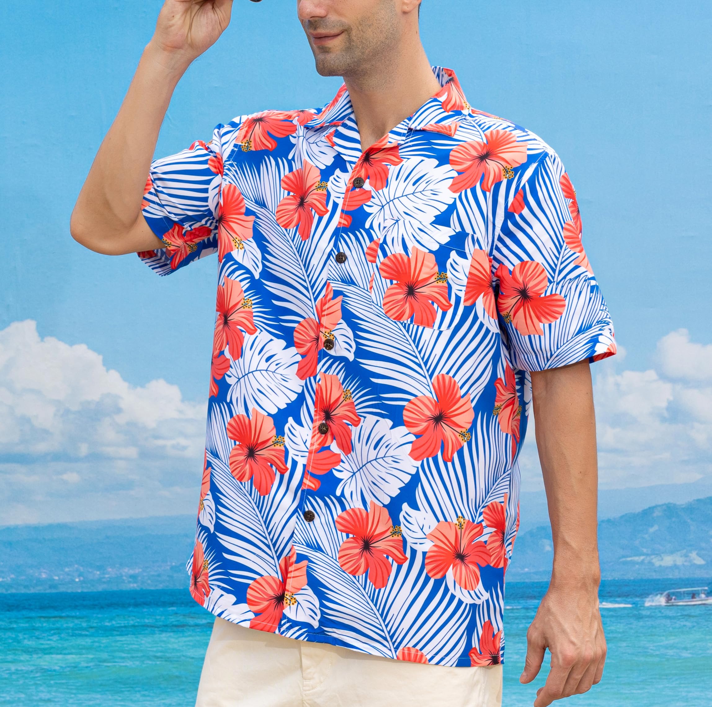 Stylish Rayon Men's Hawaiian Shirts | Breathable Short Sleeve Aloha Shirts with Front Pocket | Perfect for Beach Vacations, Summer Parties & Tropical Getaways