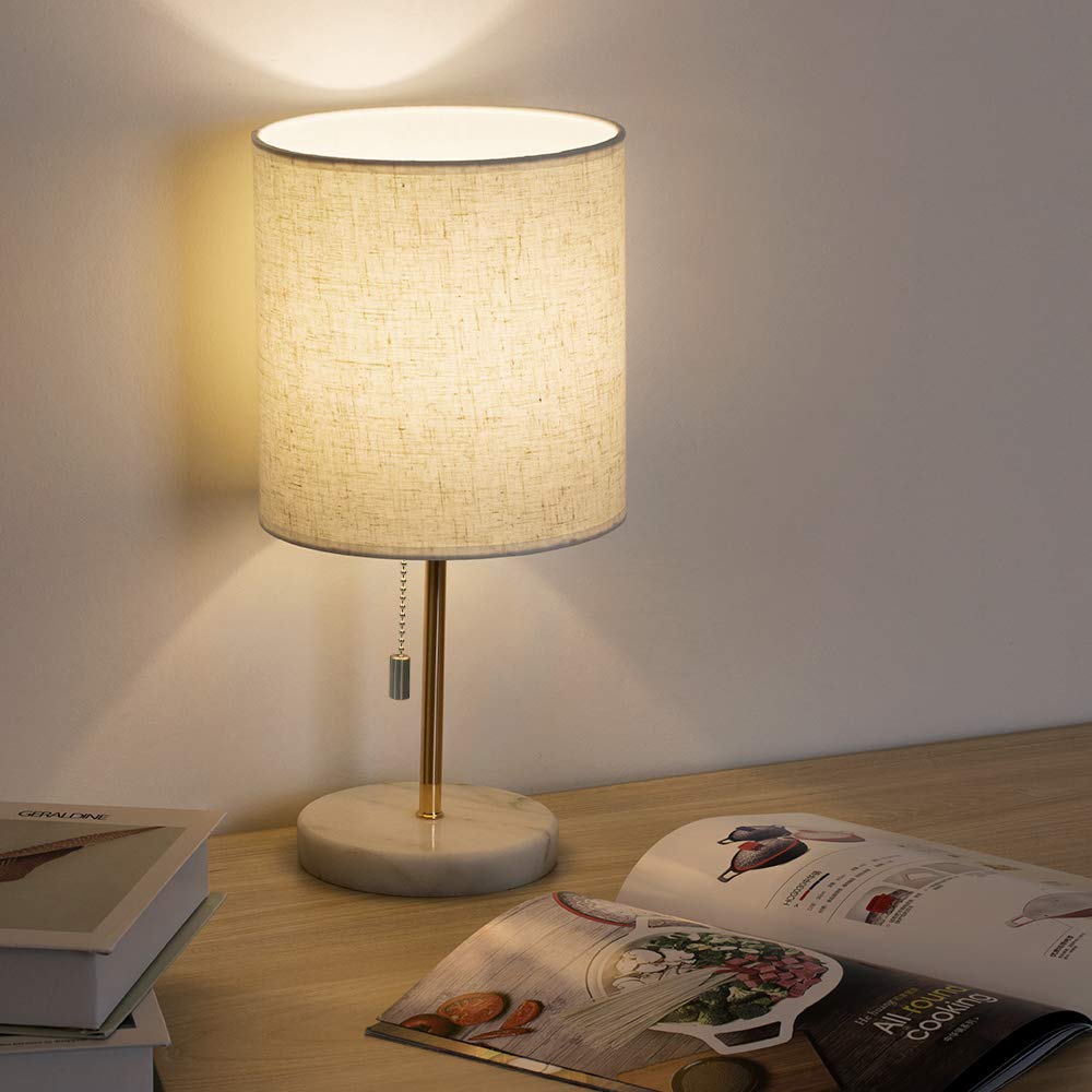 HAITRAL Small Nightstand Lamp with Marble Base - Gold Bedside Table Lamp for Bedroom, Office & Girls Room - Perfect for Reading, Relaxing & Decorating
