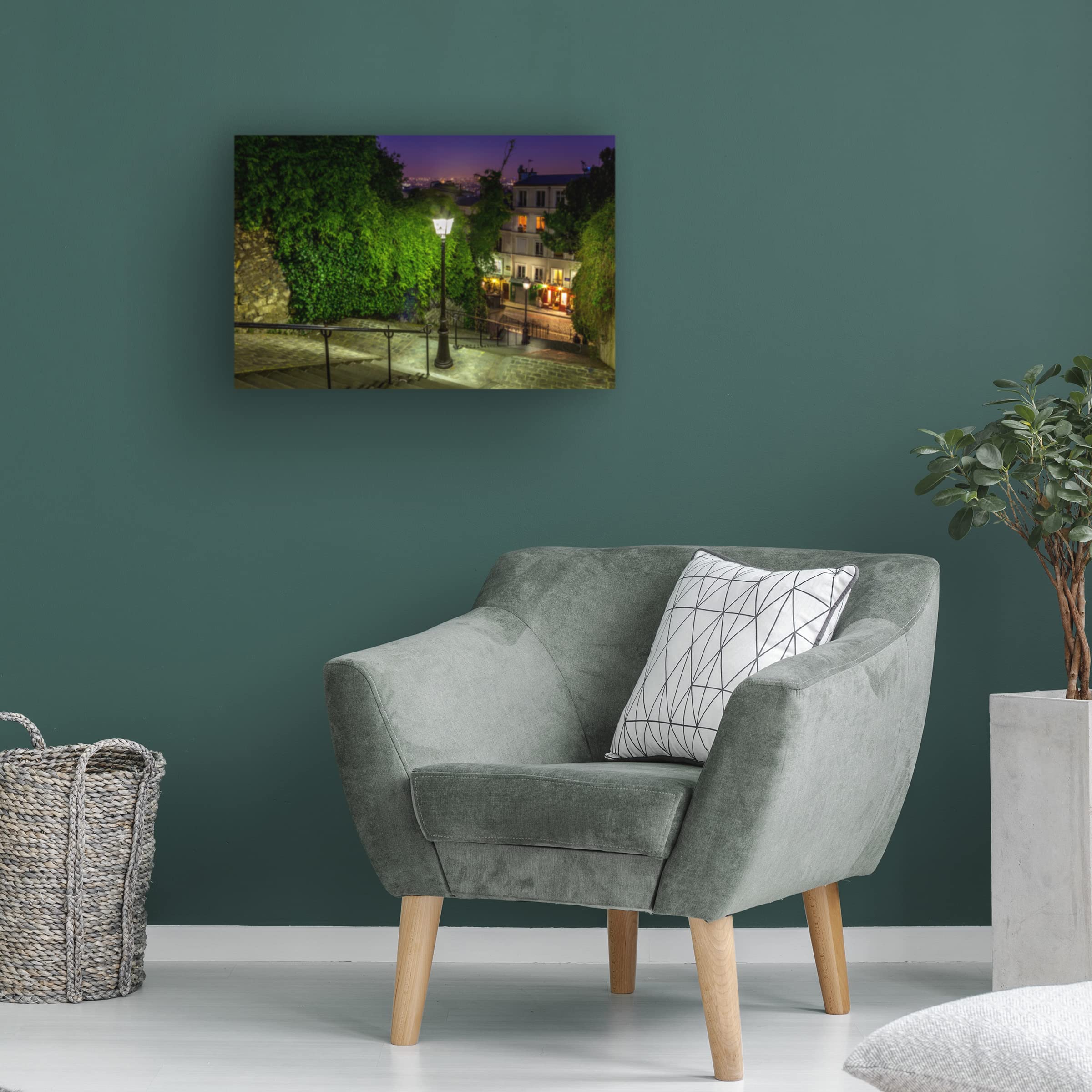 Trademark Fine Art 'Montmartre Steps' by H.J. Herrera - Stretched Canvas Wall Art Decor for Living Room, Bedroom & Office - Parisian Street Scene Painting