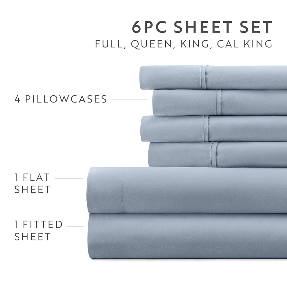 6-Piece Luxury Cotton Bed Sheet Set - Soft & Breathable for Ultimate Comfort - Perfect for Master Bedroom, Guest Room, or Dorm Use