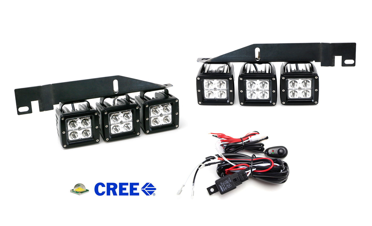 120W Triple LED Fog Light Kit with Lower Bumper Bracket & Wiring Harness - Compatible with 2017-2020 Ford Raptor | Off-Road Adventure, Night Driving, Enhanced Visibility