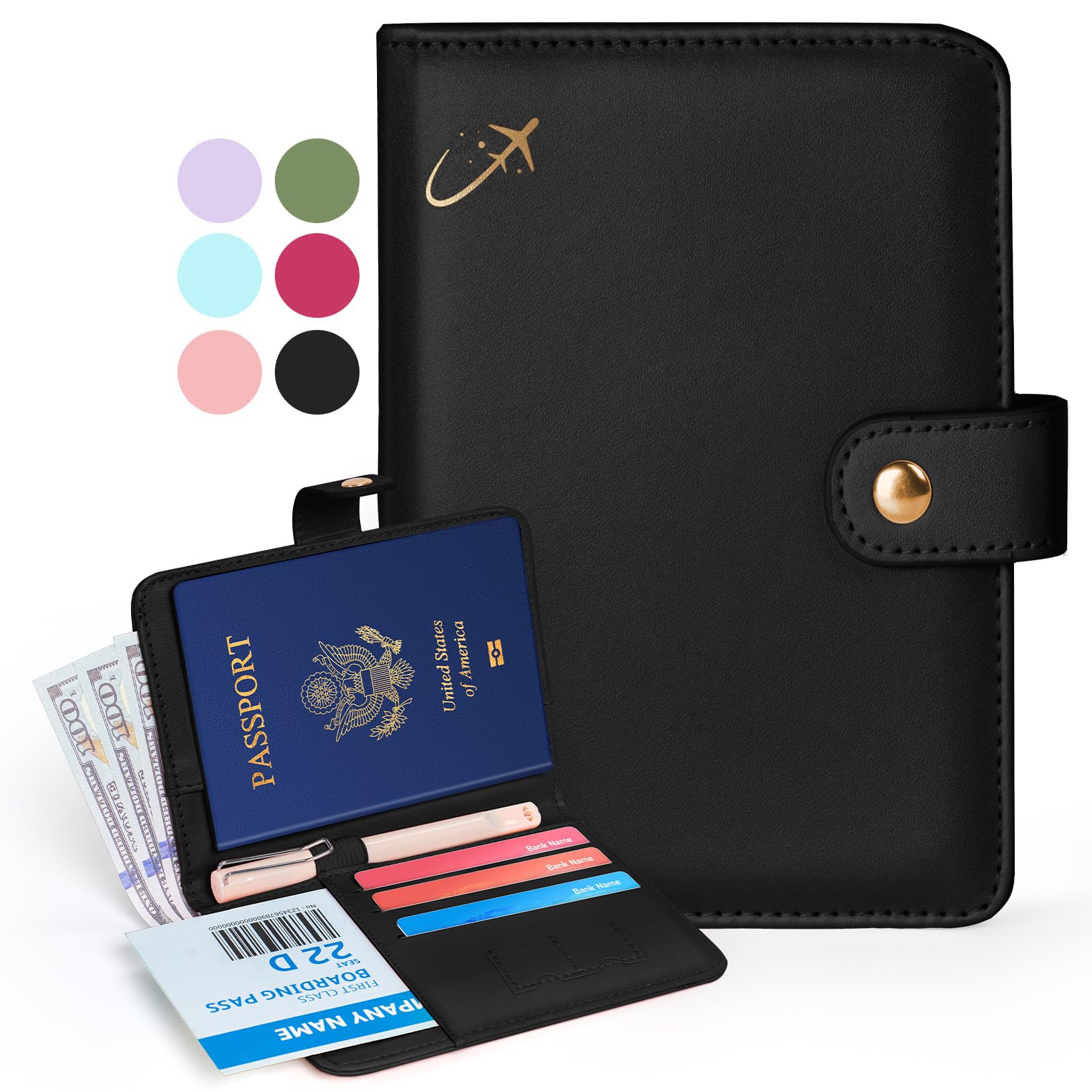 Premium RFID Blocking Passport Wallet with Money Pocket - Waterproof Travel Passport Holder for Women & Men - Secure Travel Document Organizer for International Trips, Vacations & Business Travel - Black