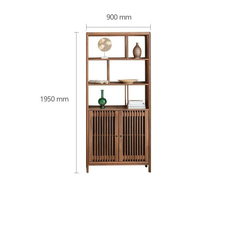 Solid Black Walnut & Ash Wood Bookshelf - Modern Bookcase with Display Cabinet & Wall Shelf for Living Room, Office & Library Storage