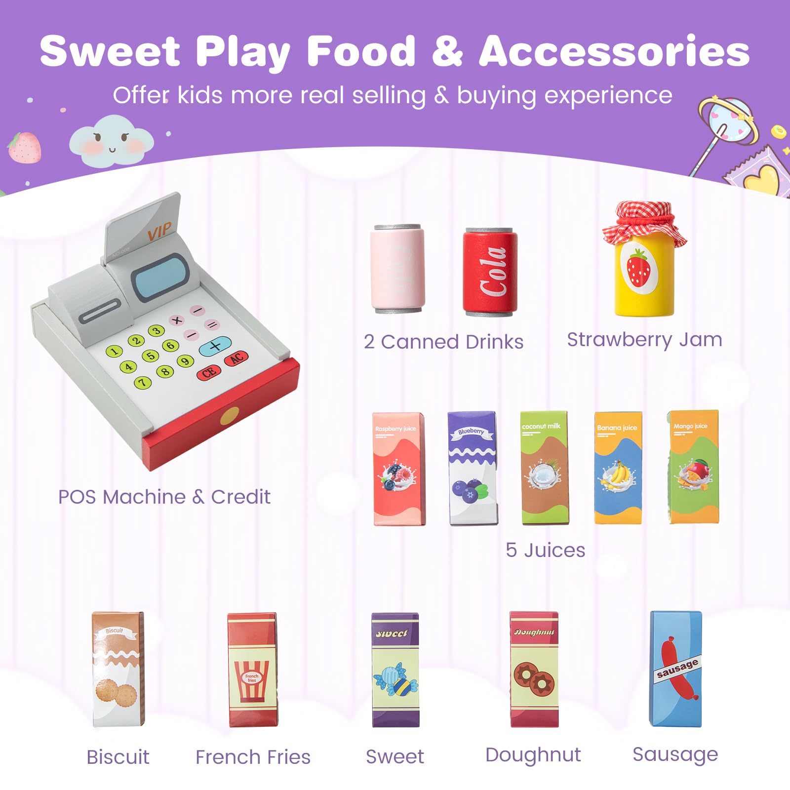 HONEY JOY Kids Grocery Store Playset - Wooden Supermarket Toy with Cash Register, Vending Machine & Checkout Counter - Pretend Play Set for Toddlers Boys & Girls (Gray) - Perfect for Role Play, Early Learning & Social Skills Development