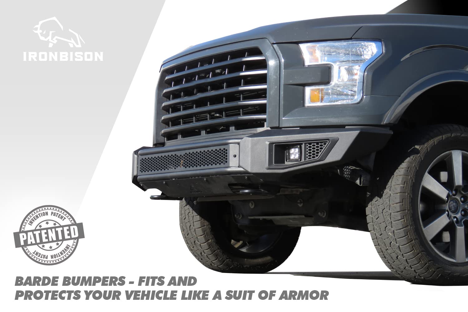 Heavy Duty Steel Bull Bar Front Bumper with LED Fog Lights for 2015-2017 Ford F150 Truck - Off-Road Protection & 30