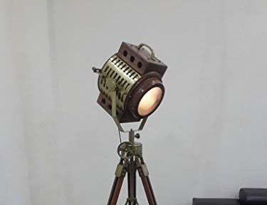 Vintage Nautical Spotlight Tripod Floor Lamp - Rustic Searchlight for Home Decor, Perfect for Living Room, Bedroom, or Office Lighting