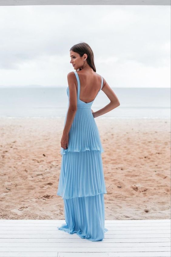 Elegant A-Line Pleated Blue Prom Dress for Formal Parties & Evening Events - Perfect for Homecoming, Dances & Special Occasions