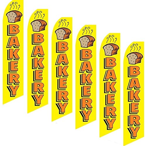 6 Pack Swooper Flags for Bakery - Yellow with Orange Text & Bread Design - Perfect for Cupcake Toppers, Cake Decorations, and Party Supplies