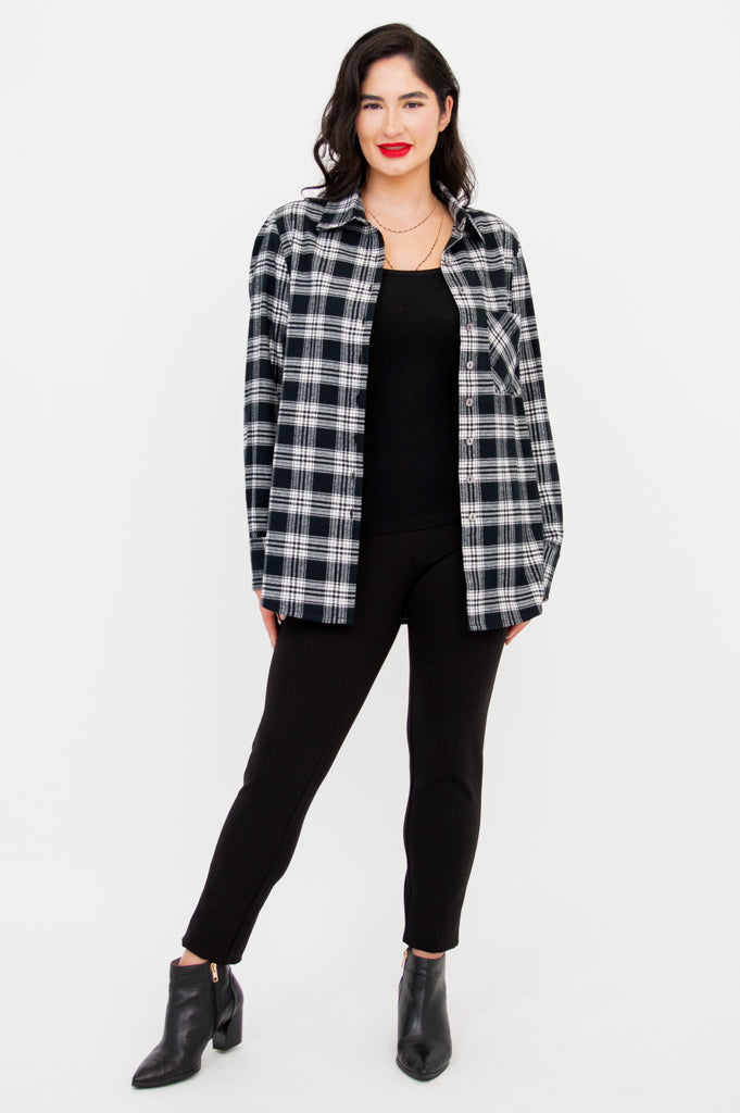 Georgia Top Women's Fashion - Soft Cotton Basalt Plaid Blouse for Casual Wear & Office Outfits