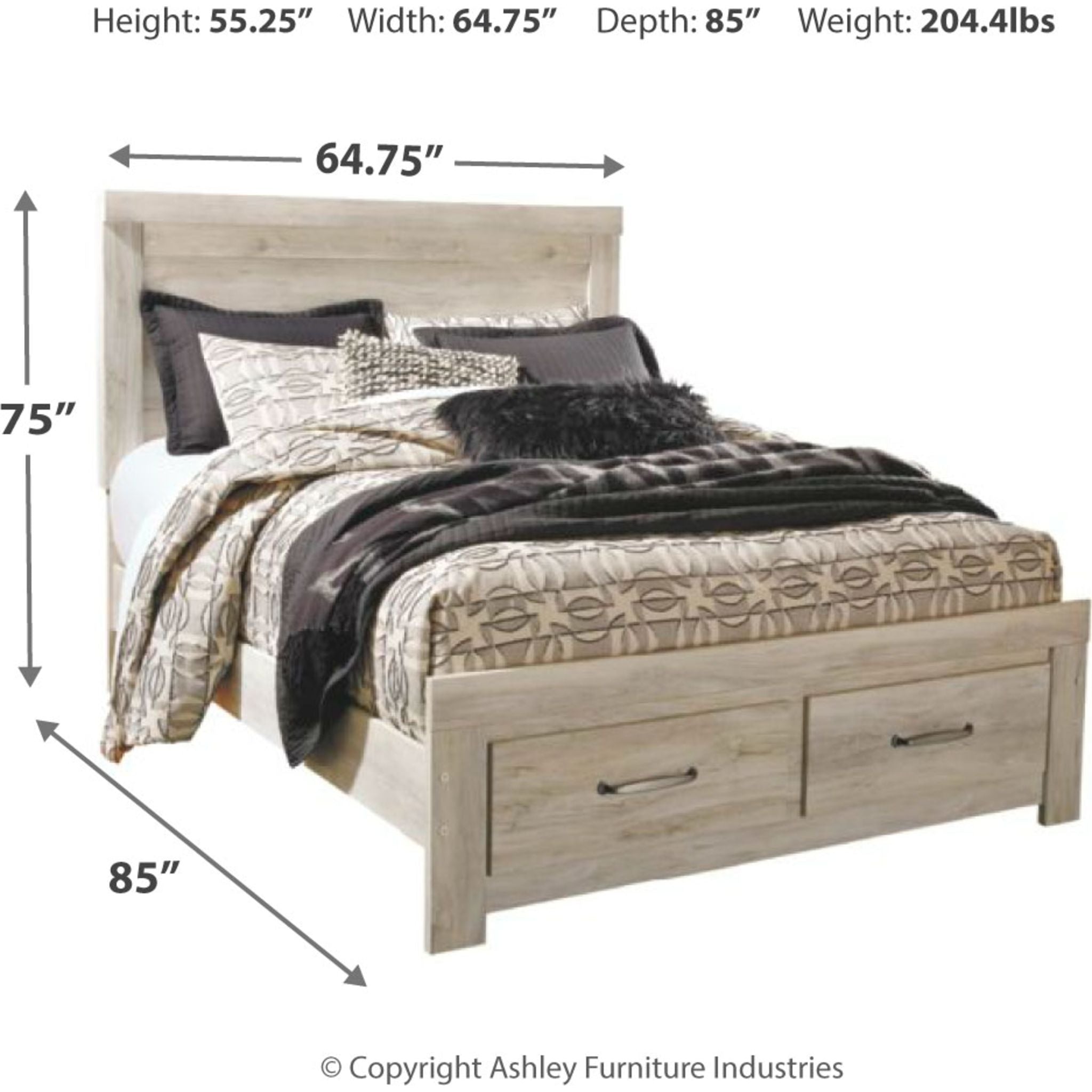Bellaby Whitewash Storage Bed - Queen Size Platform Bed with Underbed Drawers for Extra Storage | Perfect for Small Bedrooms, Guest Rooms & Dorm Rooms