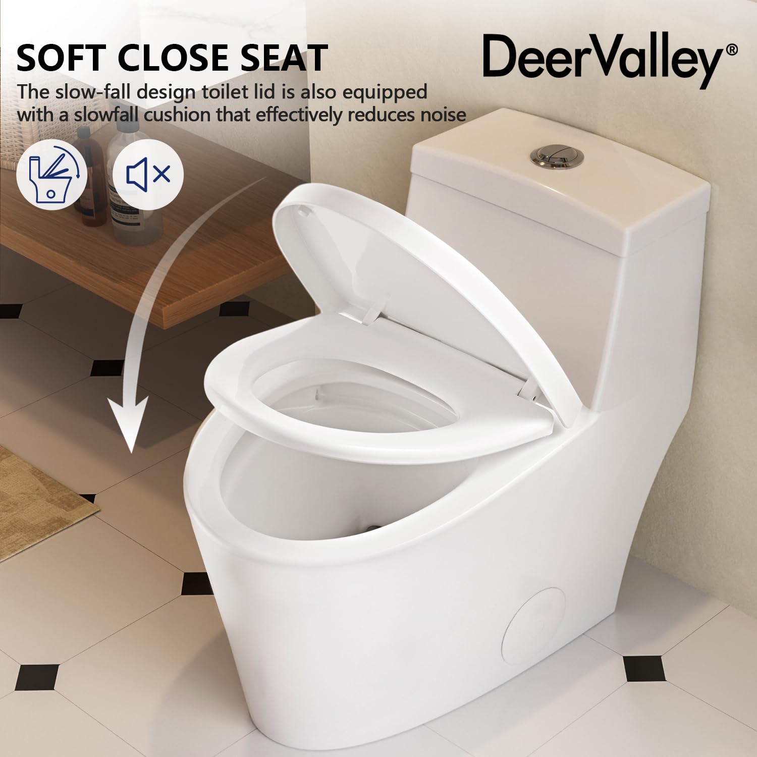 DeerValley White Elongated One-Piece ADA Toilet - 1.1/1.6 GPF Dual Flush High-Efficiency Bathroom Toilet with 17