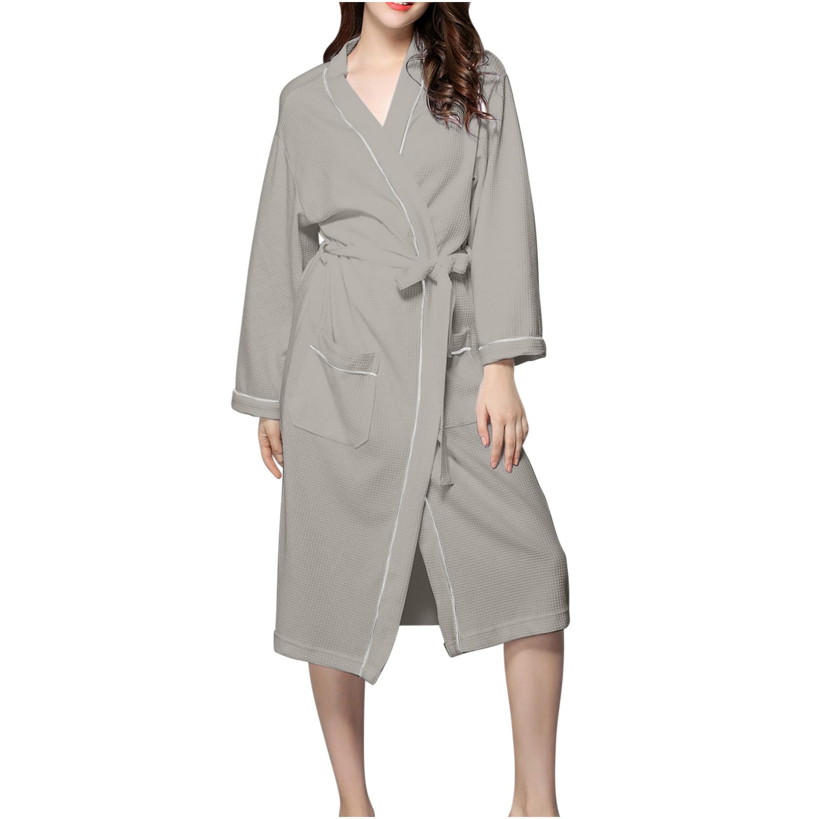 Women's Soft Knit Waffle Bathrobe - Knee Length Terry Cloth Robe with Long Sleeves for Shower, Spa & Relaxation at Home - Cozy Loungewear for Post-Bath Comfort