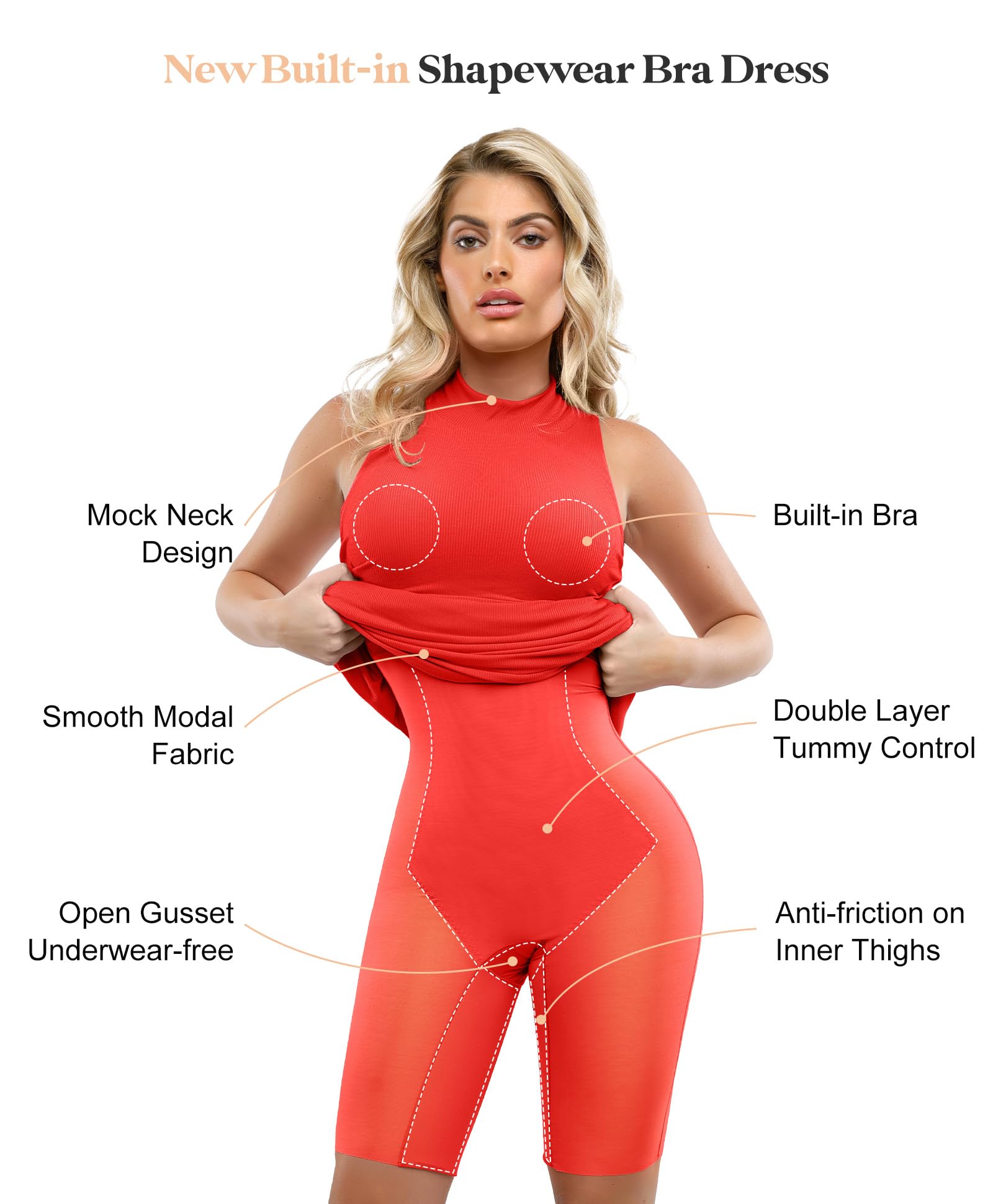 Popilush Shapewear Dress with Built-in Bra - Slimming Maxi Bodycon Dress, Mock Neck Sleeveless Summer Dress for Women | Perfect for Weddings, Parties & Everyday Wear