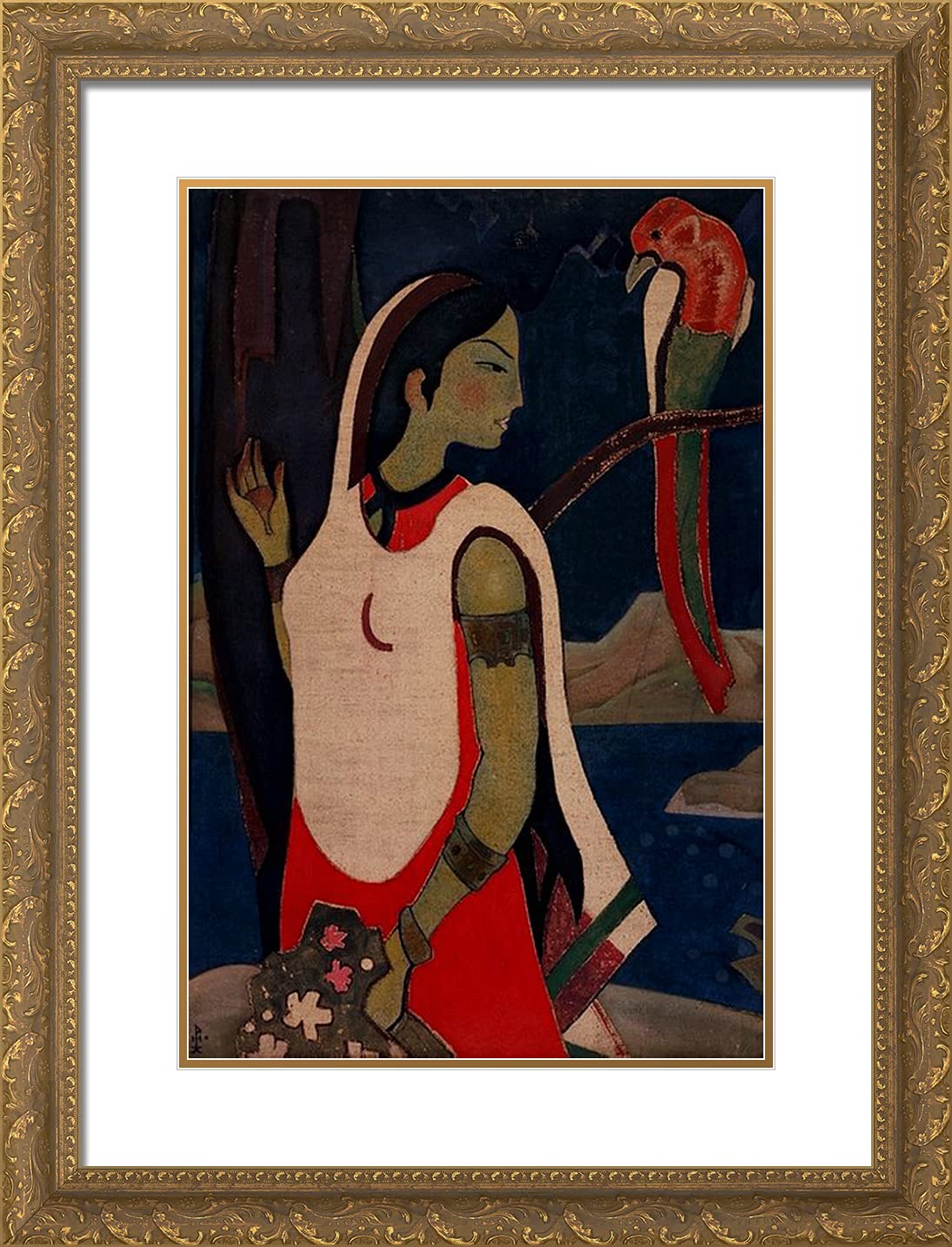 Nicholas Roerich 'Language of Bird' 19x24 Gold Ornate Framed Art Print with Double Mat - Premium Wall Decor for Living Room, Bedroom & Office