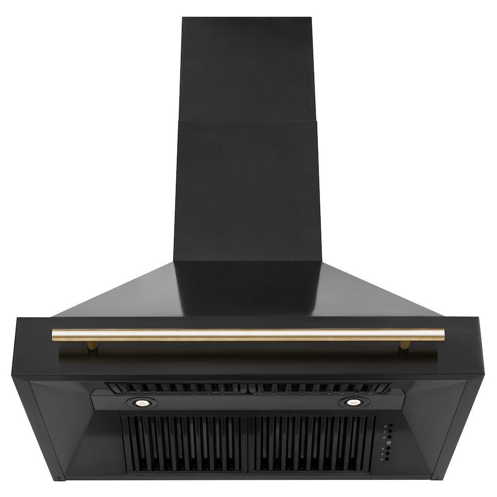 ZLINE Autograph Edition 36-inch Black Stainless Steel Dual Fuel Range with Range Hood - Polished Gold Accents (2AKP RABRH36 G) | Professional Kitchen Package for Home Chefs & Cooking Enthusiasts | Perfect for Modern Kitchens & Gourmet Cooking