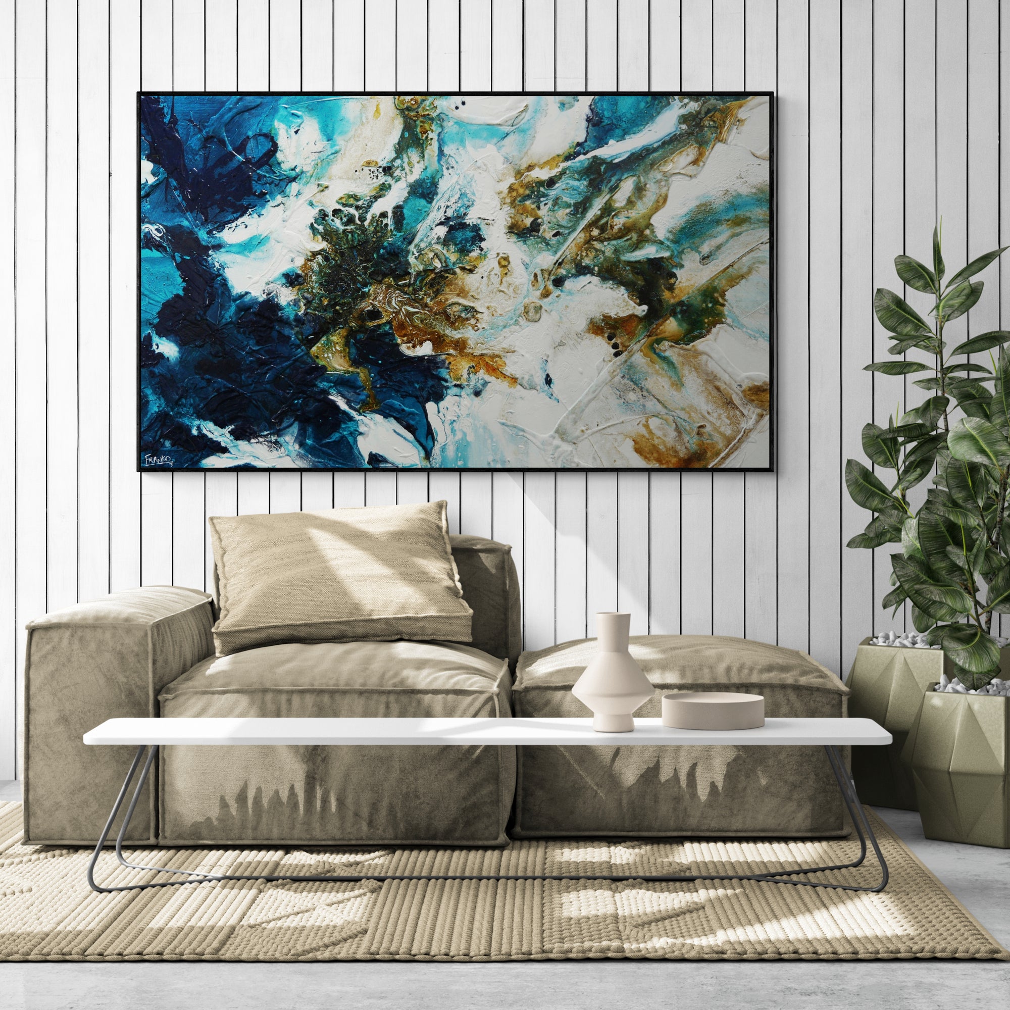 Rustic Teal and Blue Abstract Textured Painting - Modern Wall Art for Living Room, Bedroom & Office Decor