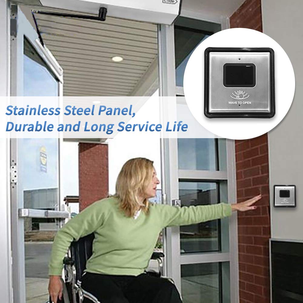 Olideauto Contactless Wireless Sensor Switch - 2PCS Stainless Steel Wave Sensor Panel for Hands-Free Door Opener with WiFi Function | Ideal for Smart Homes, Offices, and Public Spaces