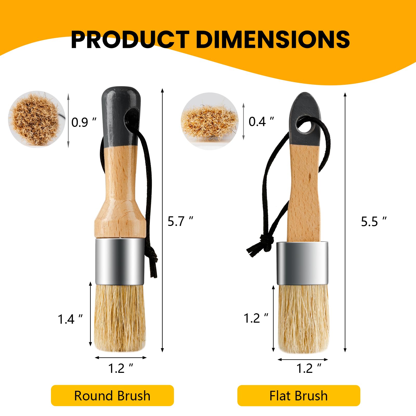2 Pack Natural Bristle Chalk Paint Brushes & Wax Brushes for Furniture DIY, Art & Crafts - Round Oval Paint Brush for All Painting & Waxing Projects - Perfect for Furniture Makeovers, Home Decor & Creative Painting