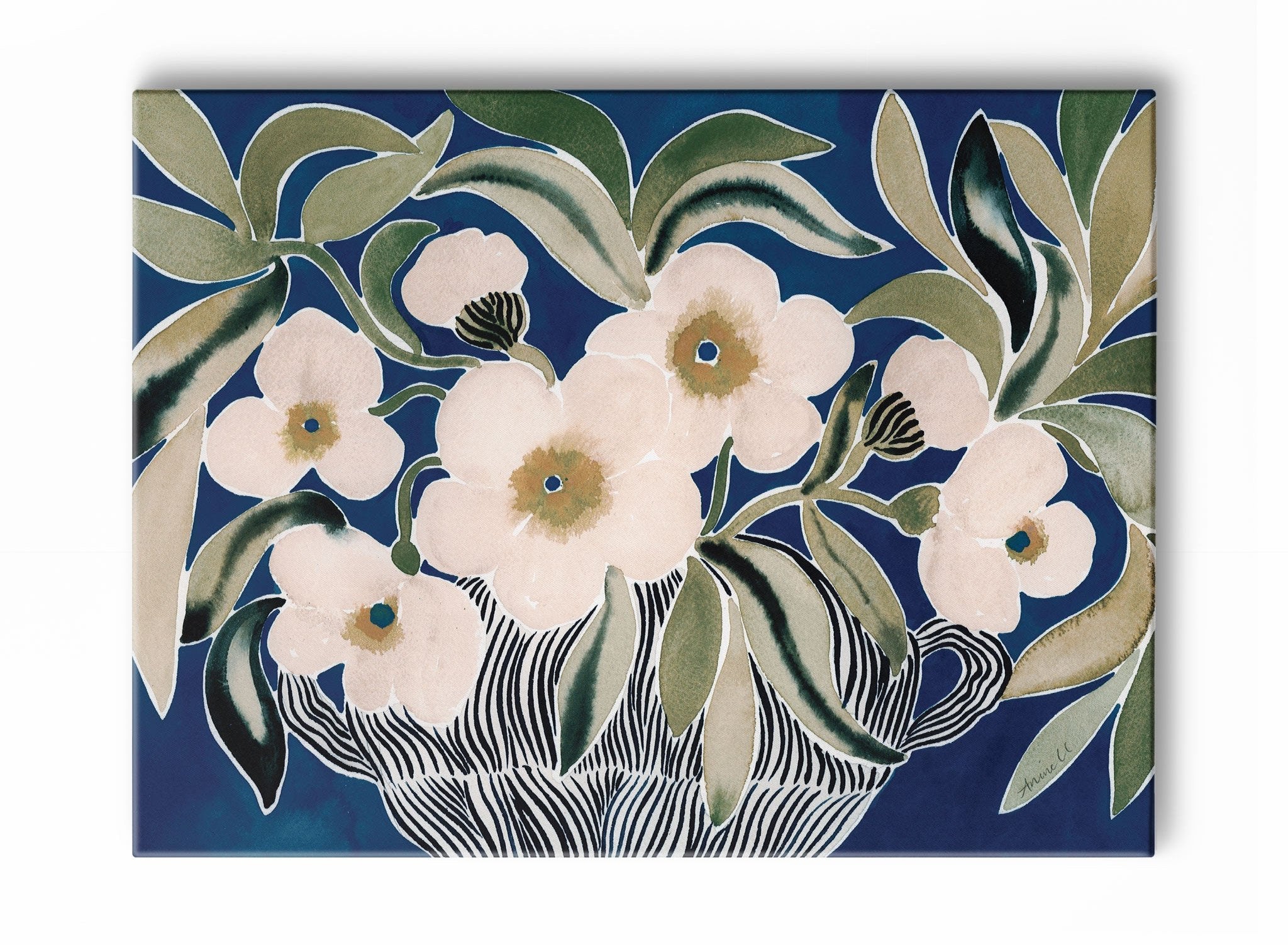 Blue Peonies Canvas Wall Art - Hand Painted Floral Oil Painting for Living Room, Bedroom & Office Decor