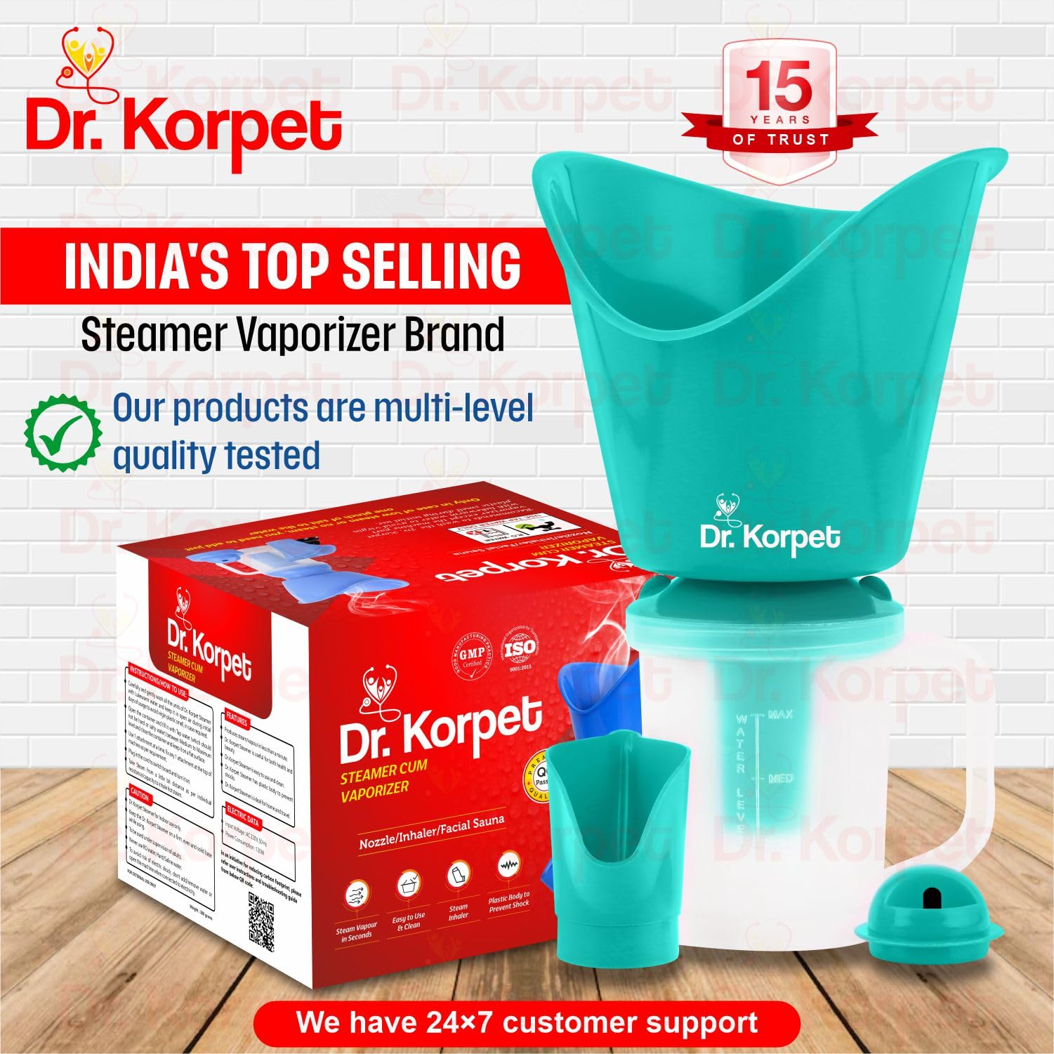 Dr. Korpet 3-in-1 Vaporizer Steamer for Cough, Cold & Facial Care | Portable Inhaler & Humidifier for Sinus Relief | Perfect for Home Use, Baby Care & Spa Treatments (Green)