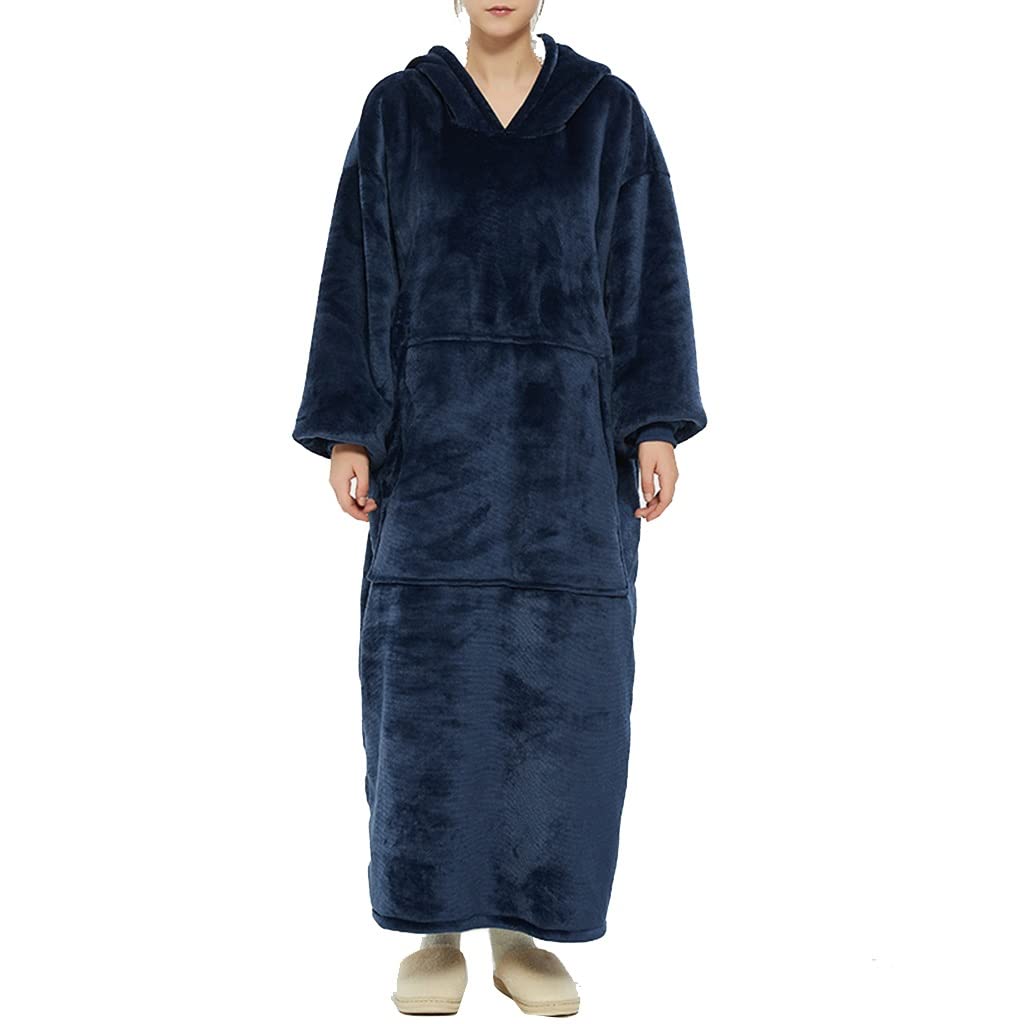 Cozy Oversized Wearable Blanket Hoodie for Women & Men - Warm Sherpa Flannel Sweatshirt with Deep Pockets & Elastic Sleeves | Perfect for Lounging, Netflix Nights & Winter Comfort