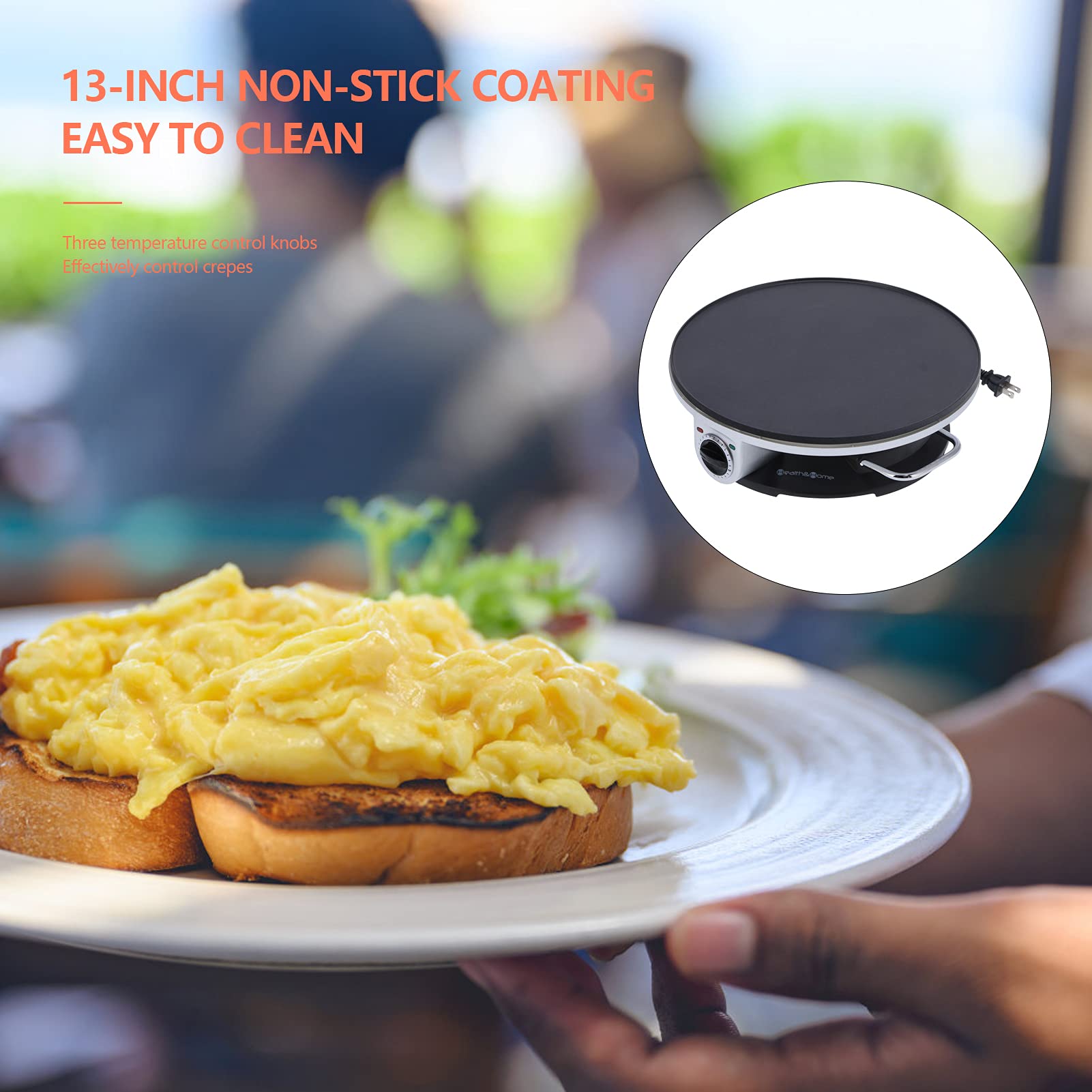 Non-Stick Pancake Maker Machine - 120V Electric Crepe Maker with Cast Aluminum Bakeware - Perfect for Breakfast, Brunch & Family Gatherings