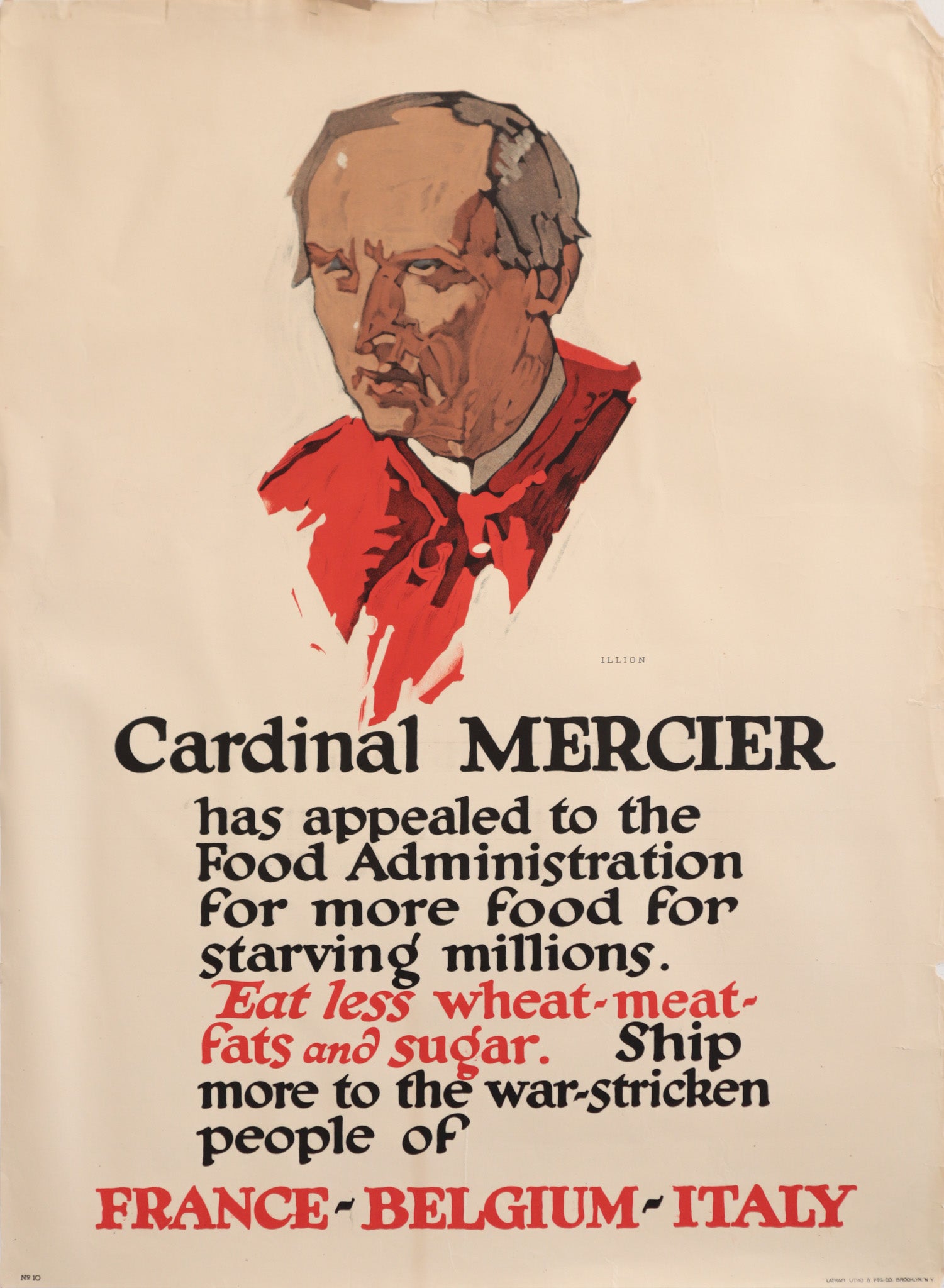 Vintage 1917 WWI American Propaganda Poster - Cardinal Mercier (France, Belgium, Italy) - Perfect for History Classrooms, WWI Collections & Home Decor