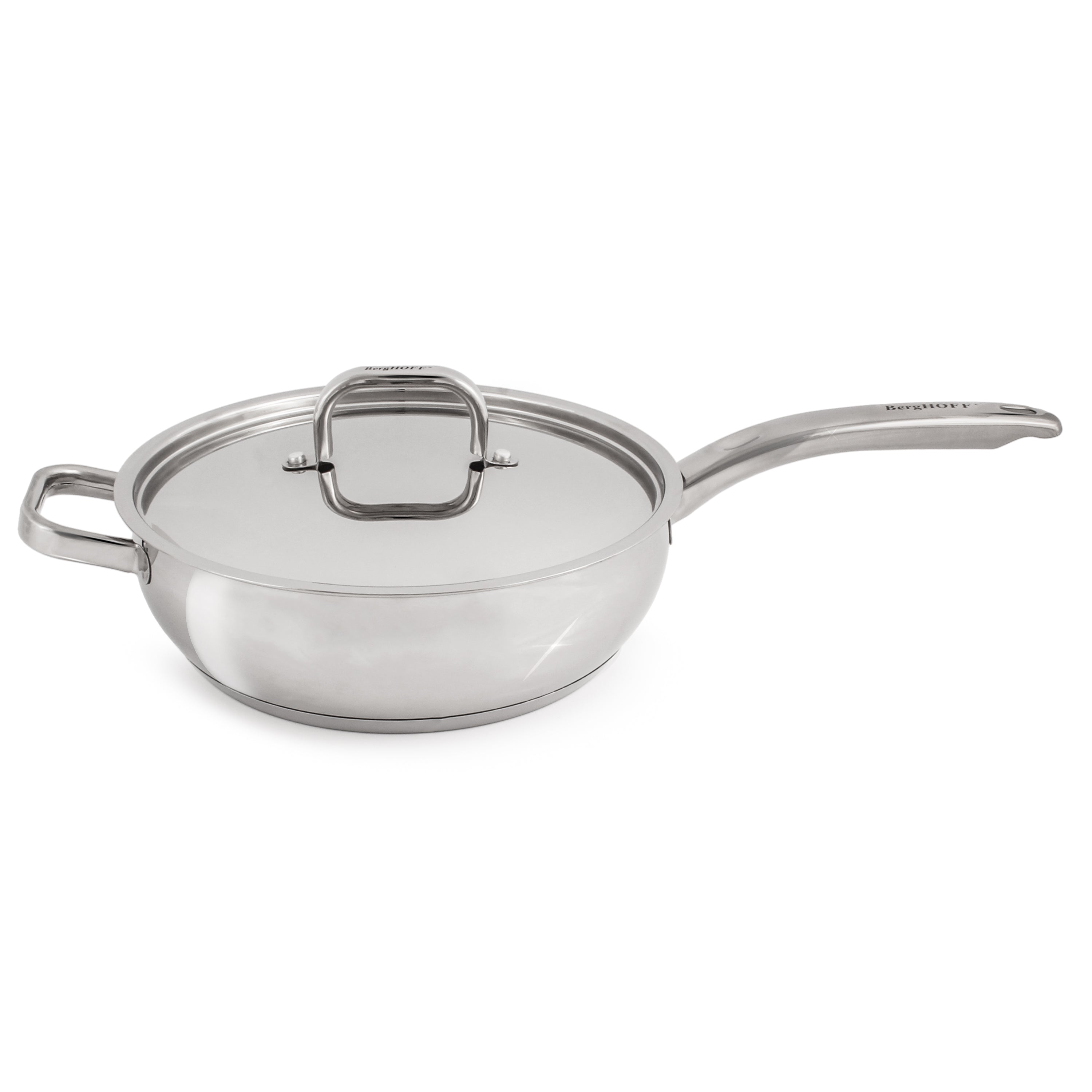 BergHOFF Belly Shape 18/10 Stainless Steel 9.5-Inch Deep Skillet with Stainless Steel Lid, 3.2 Quart - Perfect for Searing, Braising & One-Pan Meals