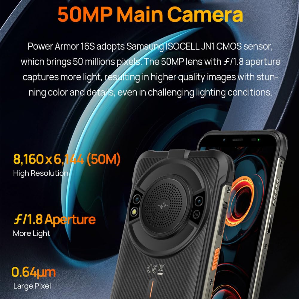 Ulefone Power Armor 16S 16GB+128GB+2TB Unlocked Rugged Smartphone - 9600mAh Battery, 122dB Loudspeaker, 50MP Camera, 5.93