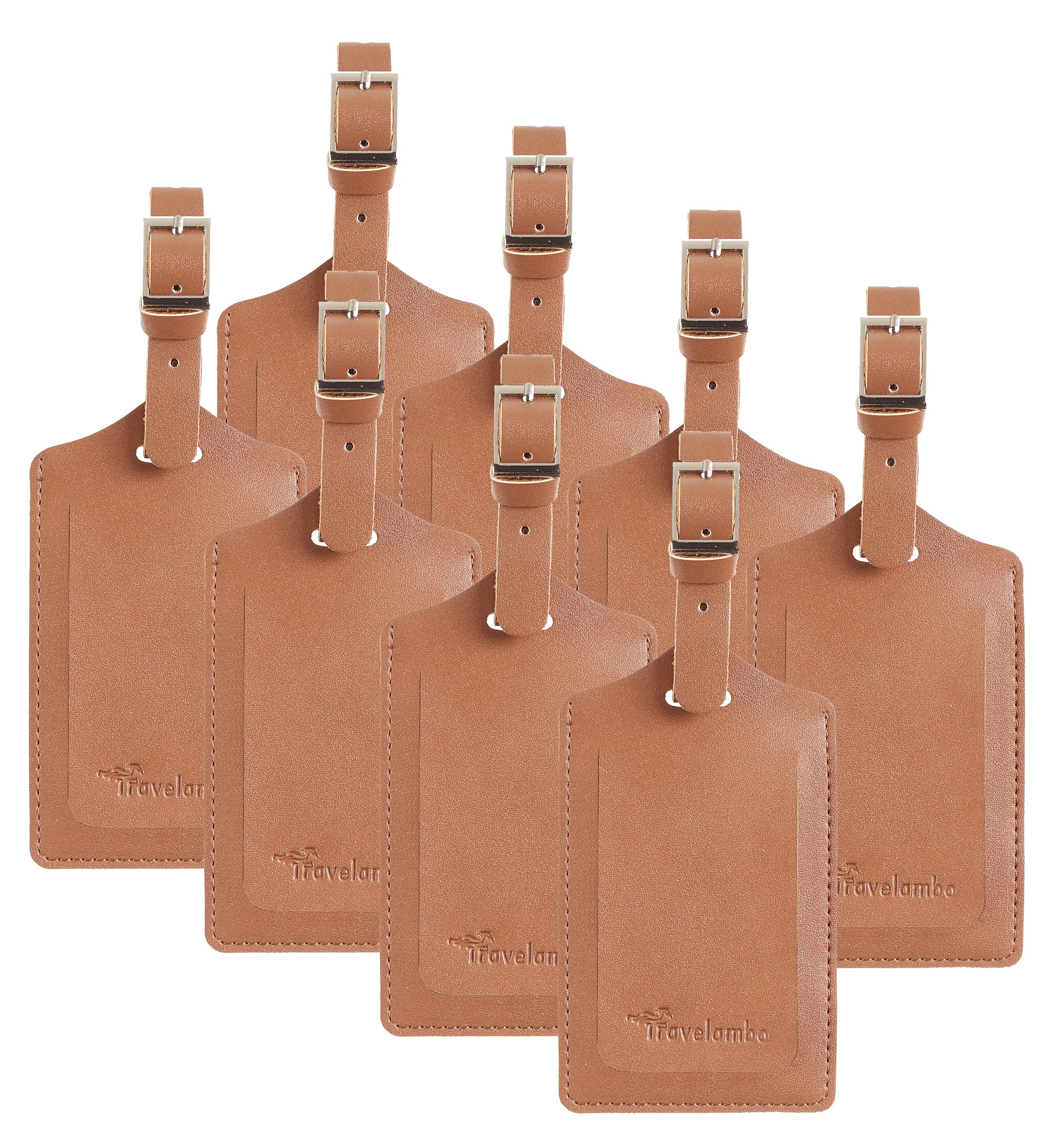 Travelambo 8 Pack Premium Faux Leather Luggage Tags for Suitcases & Travel Bags - Durable ID Tags with Protective Cover - Perfect for Airports, Cruise Ships & Business Travel