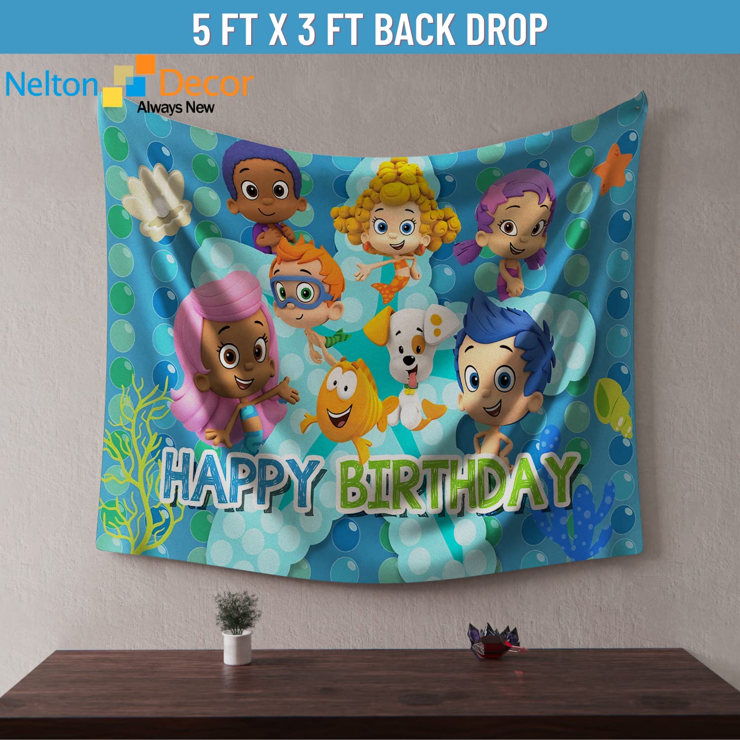 Nelton Bubble Birthday Party Kit - Backdrop, Banner, Cake Topper & Decorations for Kids Party