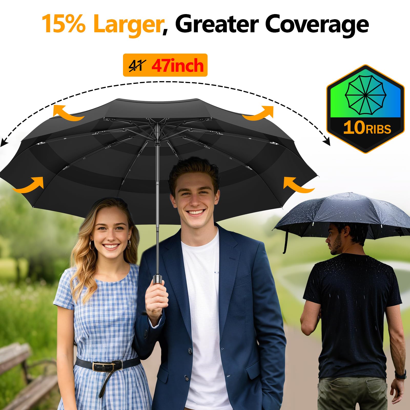 3T Wind Armor Travel Umbrella - Compact Auto Open/Close Folding Umbrella for Rain & Windproof Protection - Durable Real Wood Handle - Portable Design Fits Backpack & Car - Perfect for Commuting, Travel, and Outdoor Activities